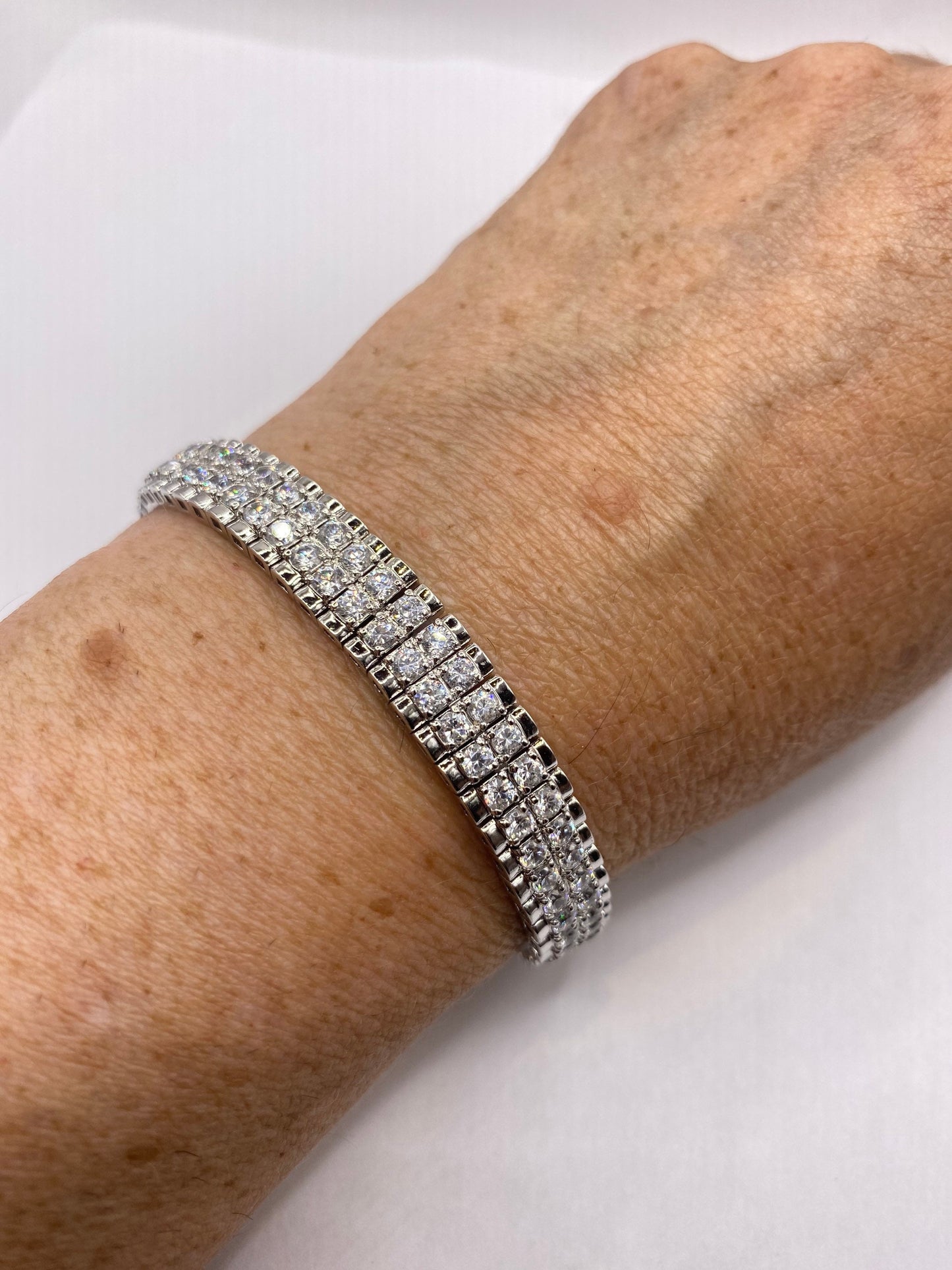 Vintage Crystal White Sapphire 925 Sterling Silver Tennis Bracelet