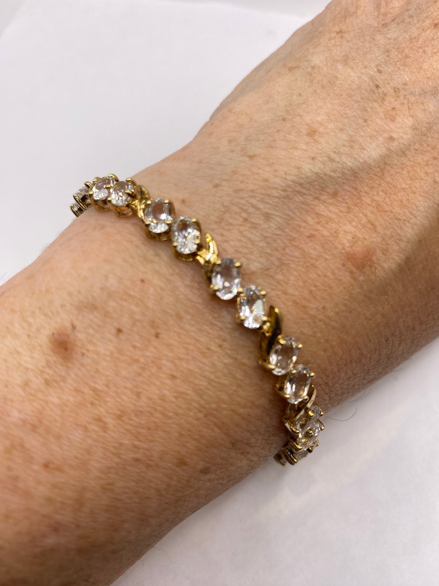 Vintage Pale Aquamarine 925 Golden Sterling Silver Tennis Bracelet