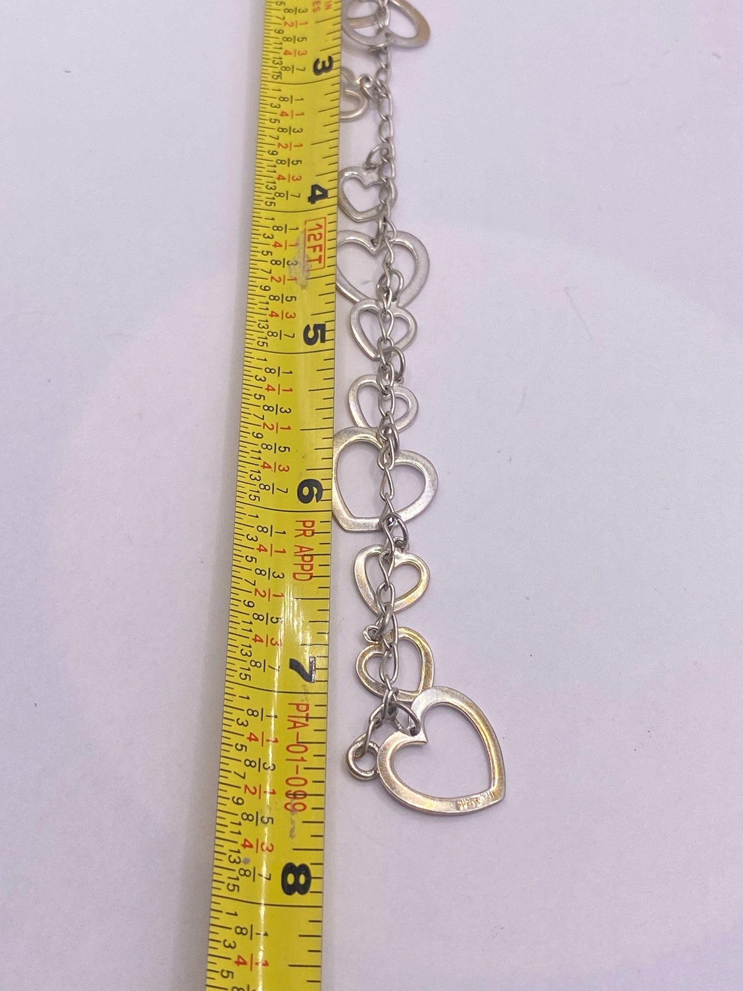 Vintage 925 Sterling Silver Heart Chain Link Bracelet