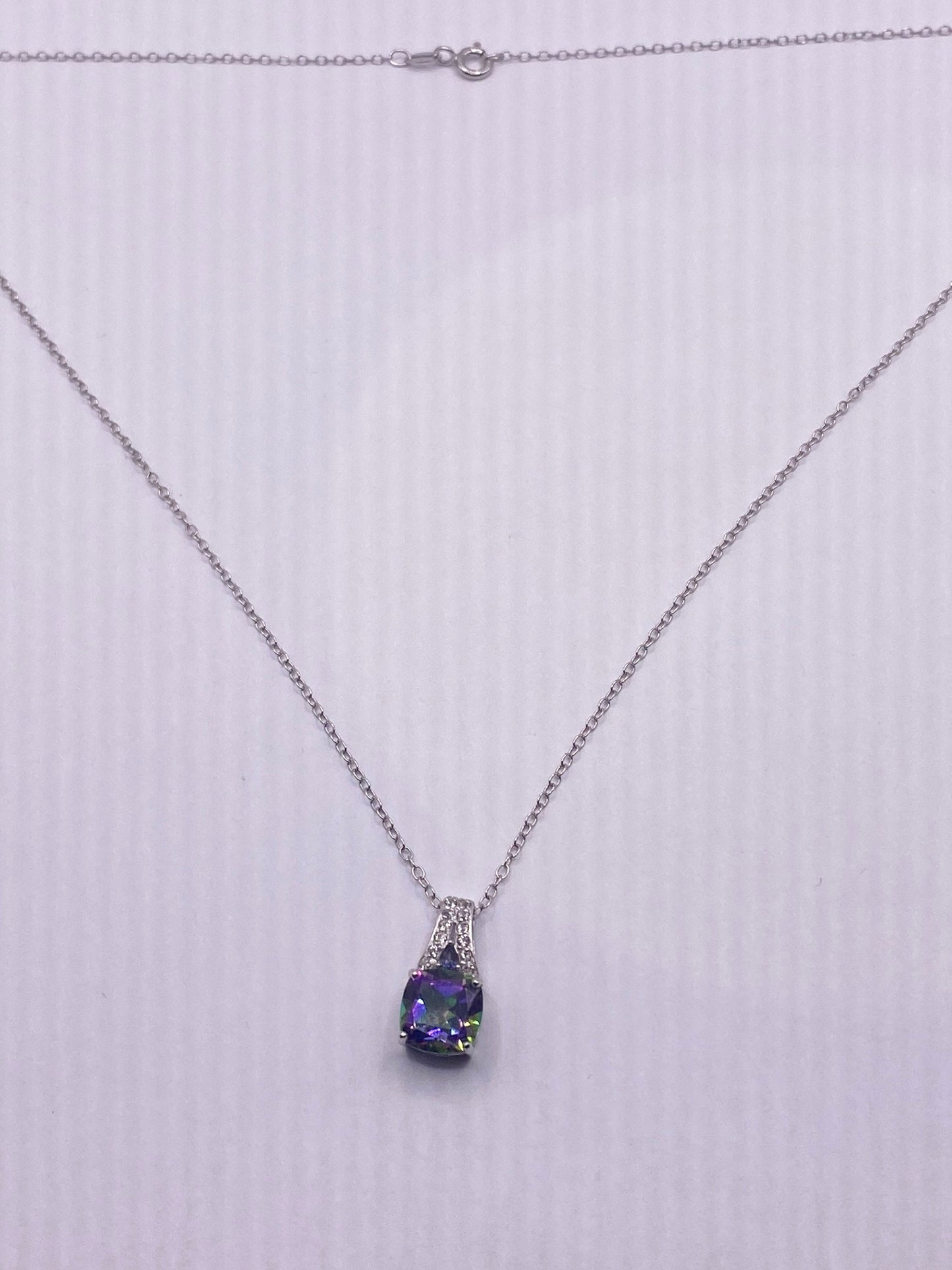 Vintage Mystic Blue Topaz Choker 925 Sterling Silver Heart Pendant Necklace