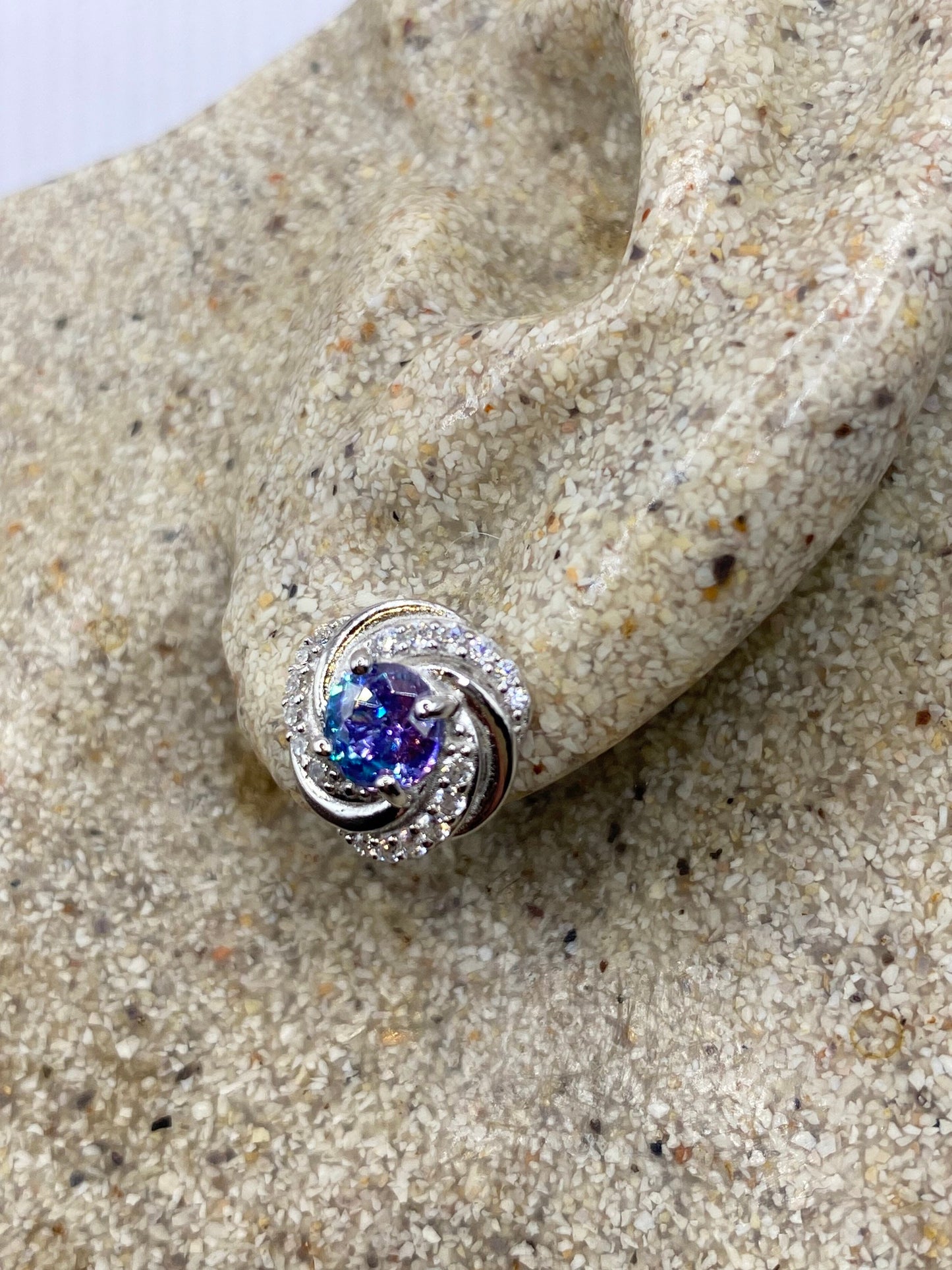 Vintage Handmade 925 Sterling Silver Blue Mystic Topaz Earrings