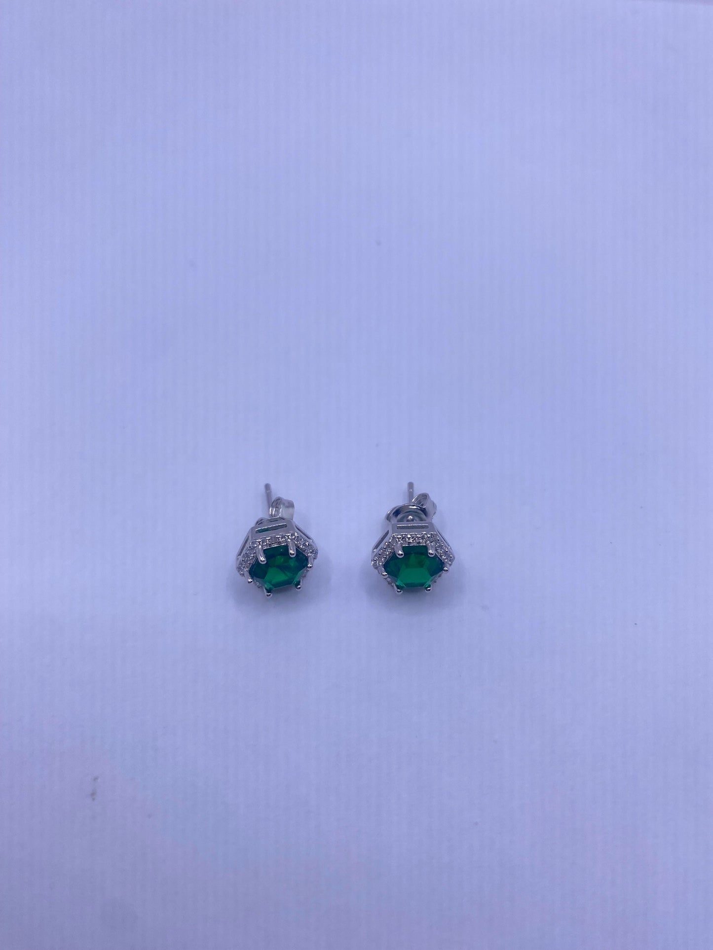 Vintage Blue Iolite Earrings 925 Sterling Silver Stud Button