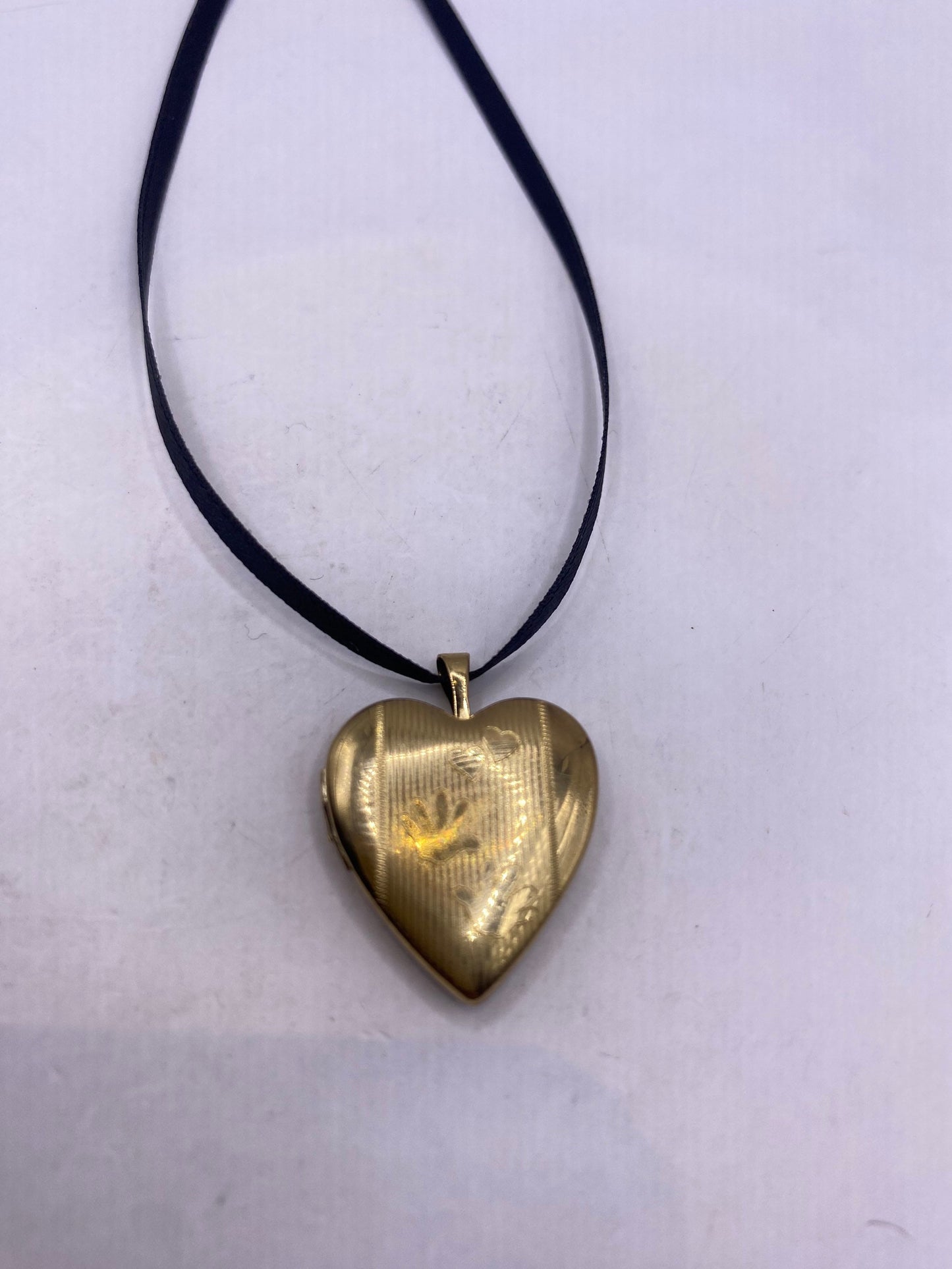 Vintage Gold Filled Heart Locket Choker | Engraved Tiny Hands