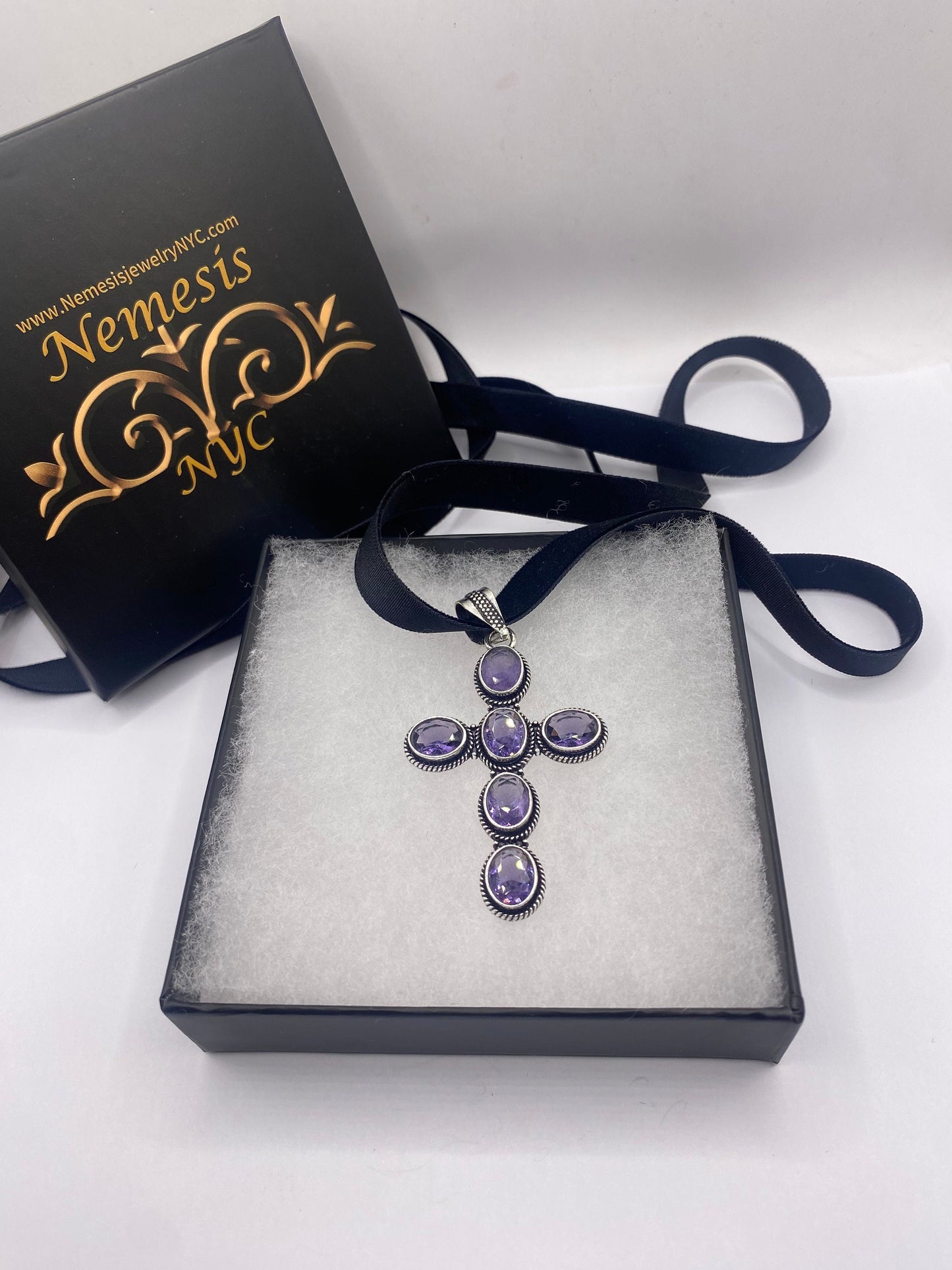 Bohemian Cut Deep Purple Genuine Amethyst Cross Choker Necklace