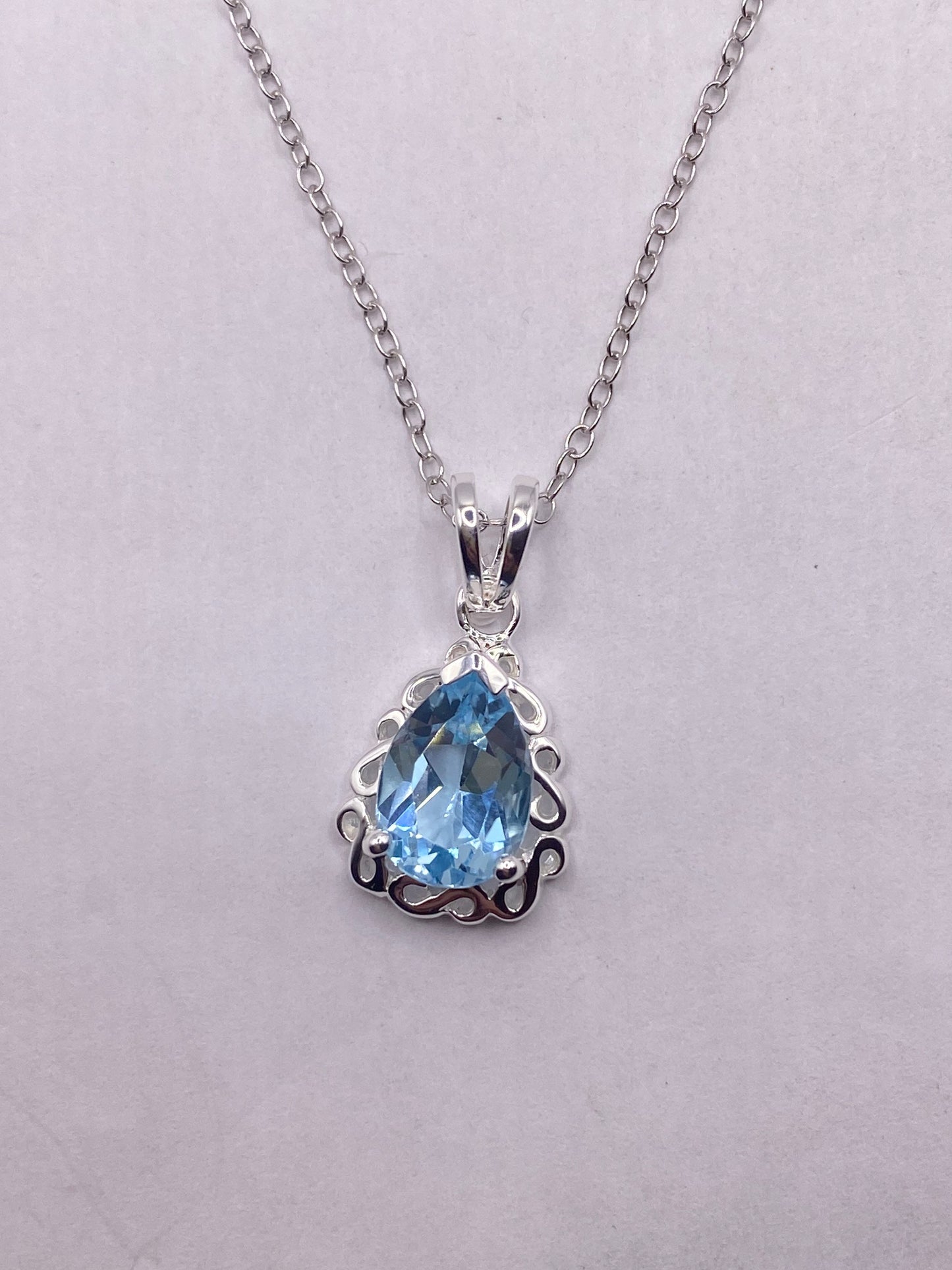 Vintage Blue Topaz Choker 925 Sterling Silver Pendant Necklace