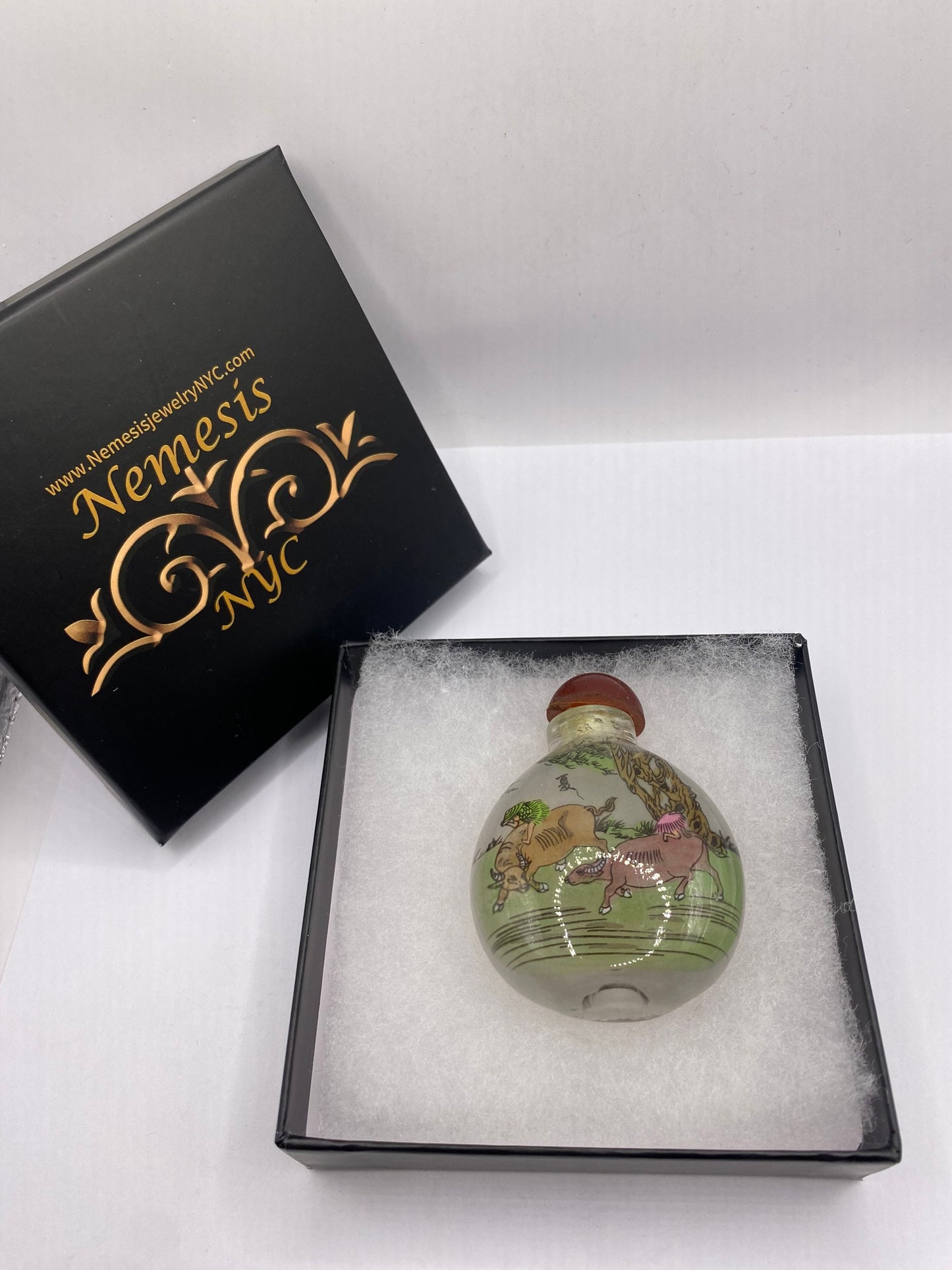 Vintage Hand Painted Glass Bottle Snuff Perfume Flask