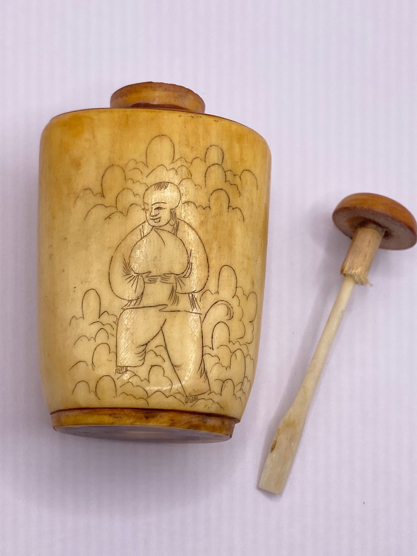 Vintage Hand carved Bone Bottle Snuff Perfume Flask