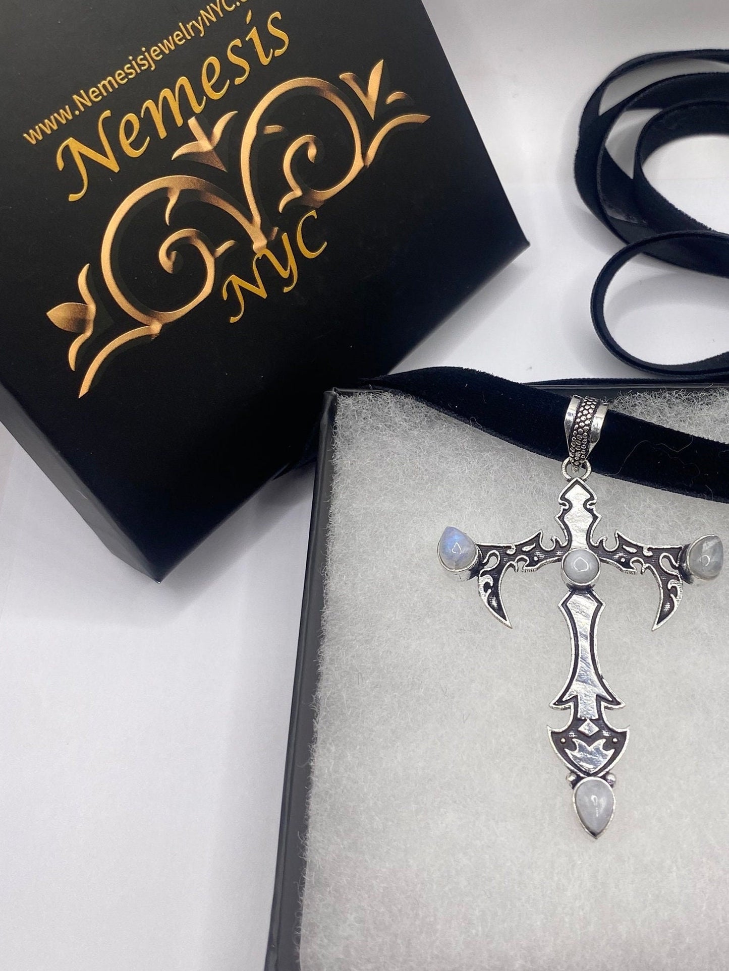 Bohemian Genuine Rainbow Moonstone Cross Choker Necklace