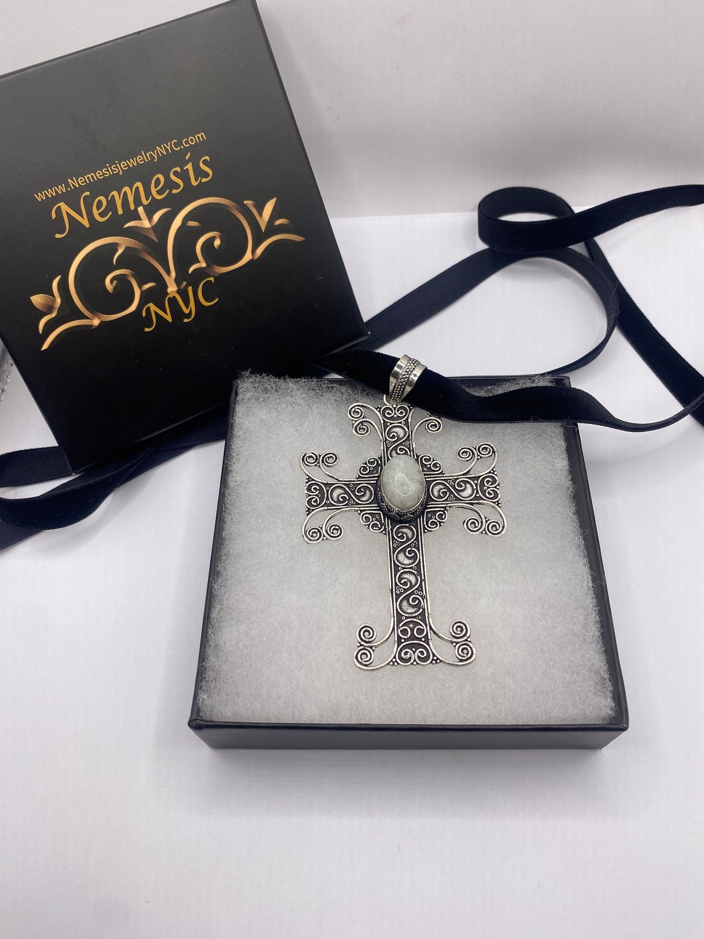 Bohemian Genuine Rainbow Moonstone Cross Choker Necklace