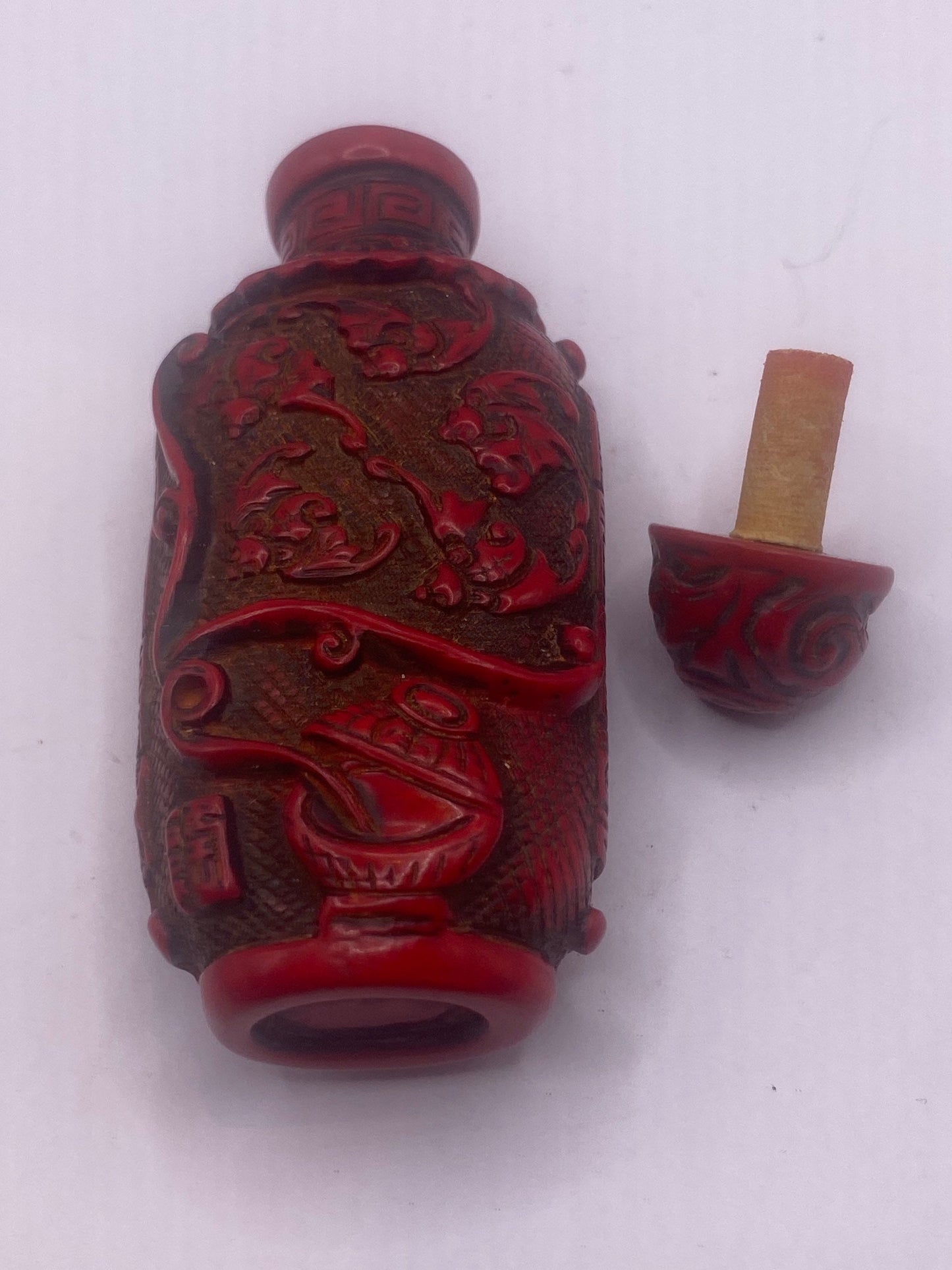 Vintage Dragon Bottle Snuff Perfume Flask Cinnabar Resin