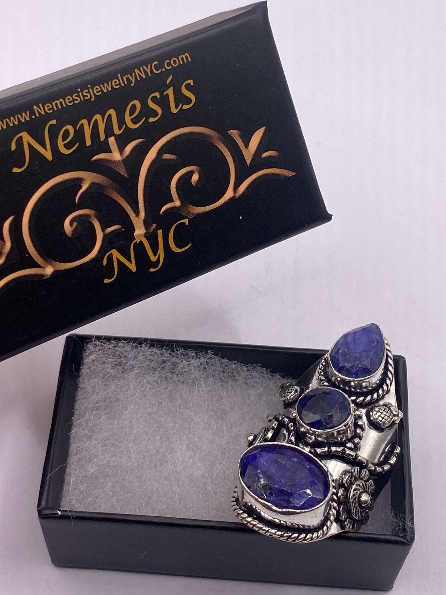 Vintage Blue Raw Sapphire Ring Boho Statement