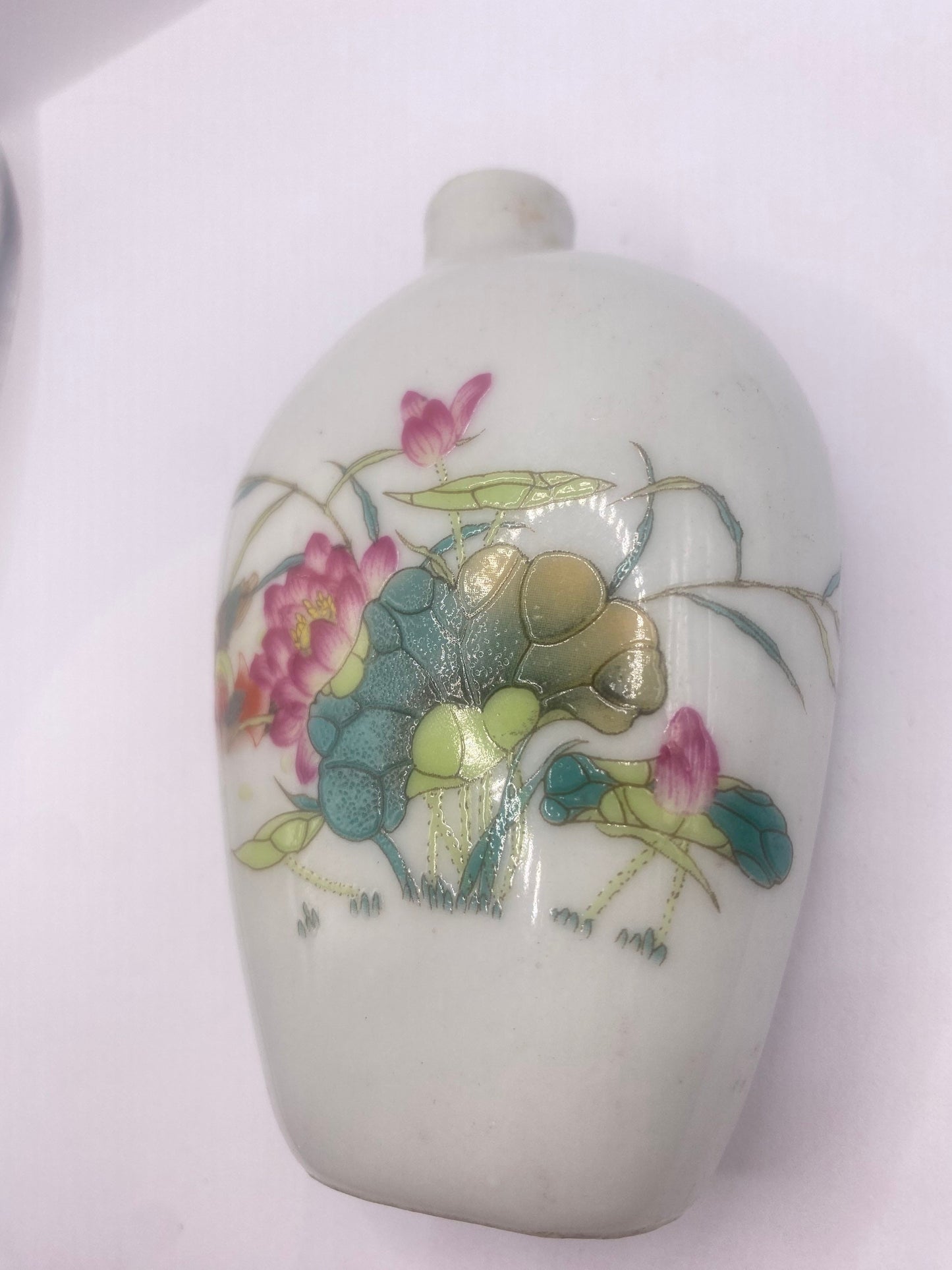 Vintage Bottle Snuff Perfume Flask Hand Painted Porcelain