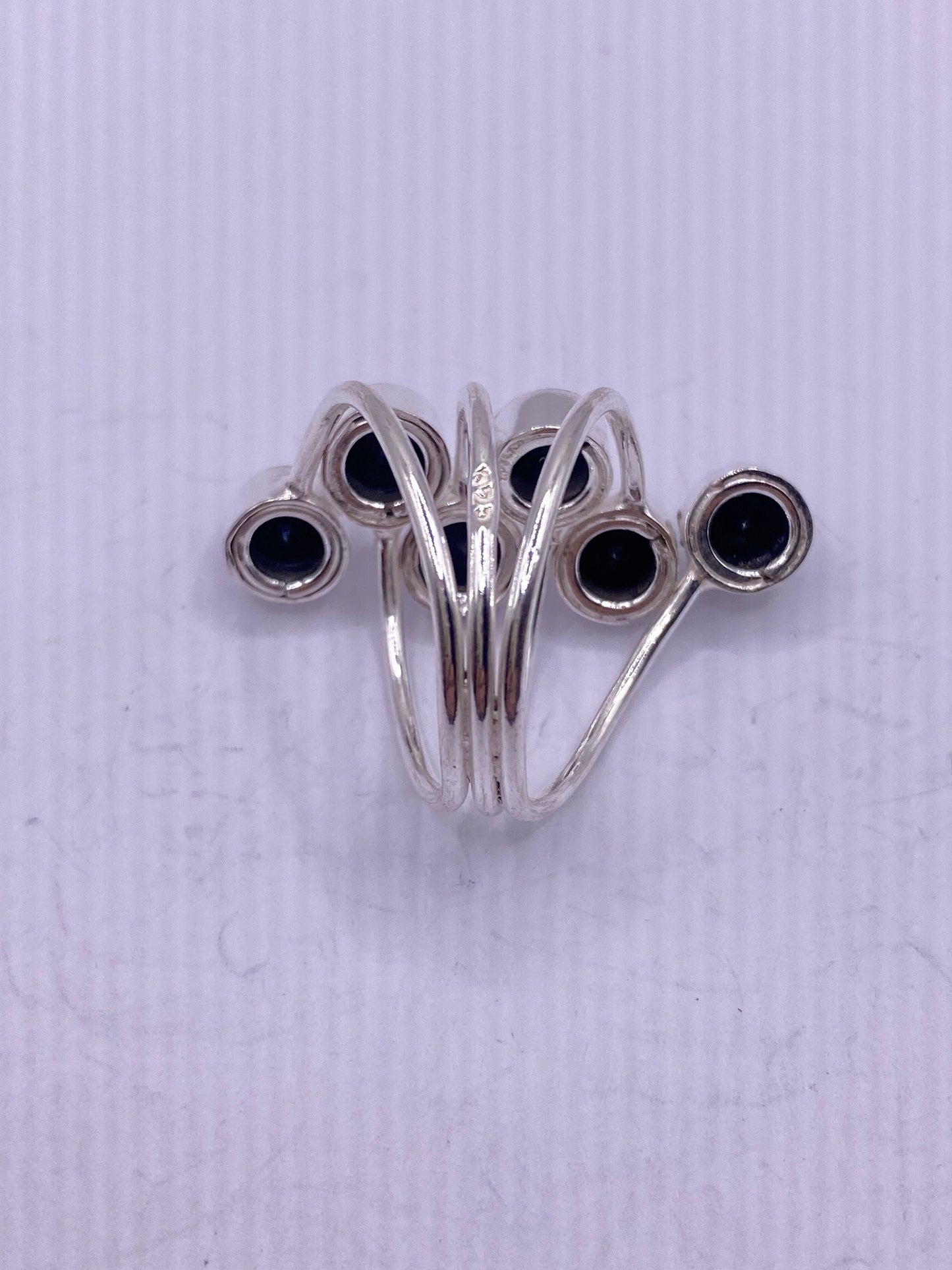 Vintage Genuine Black Onyx Silver Ring Adjustable