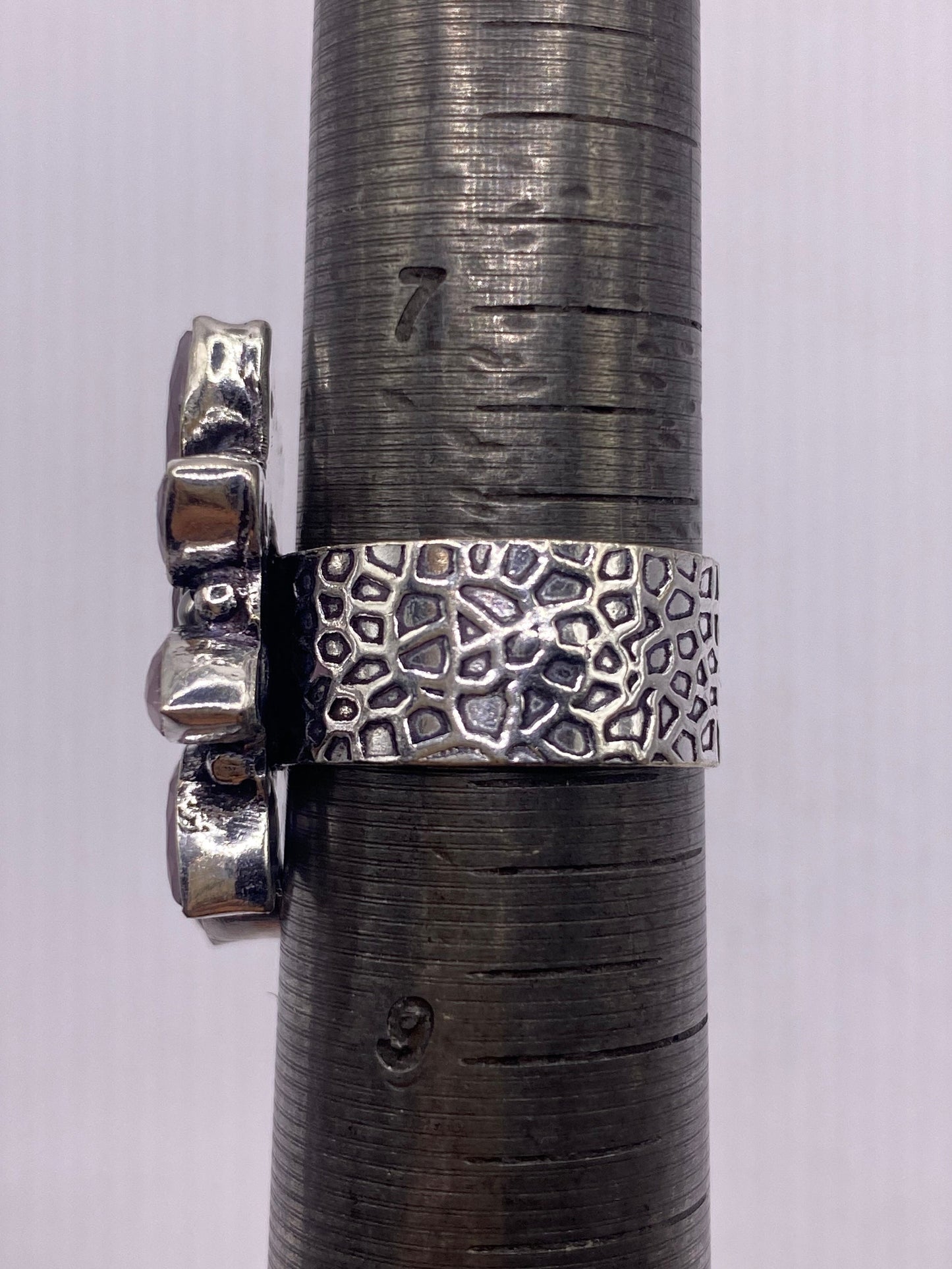 Vintage 1970's Genuine Rose Quartz Silver Statement Ring