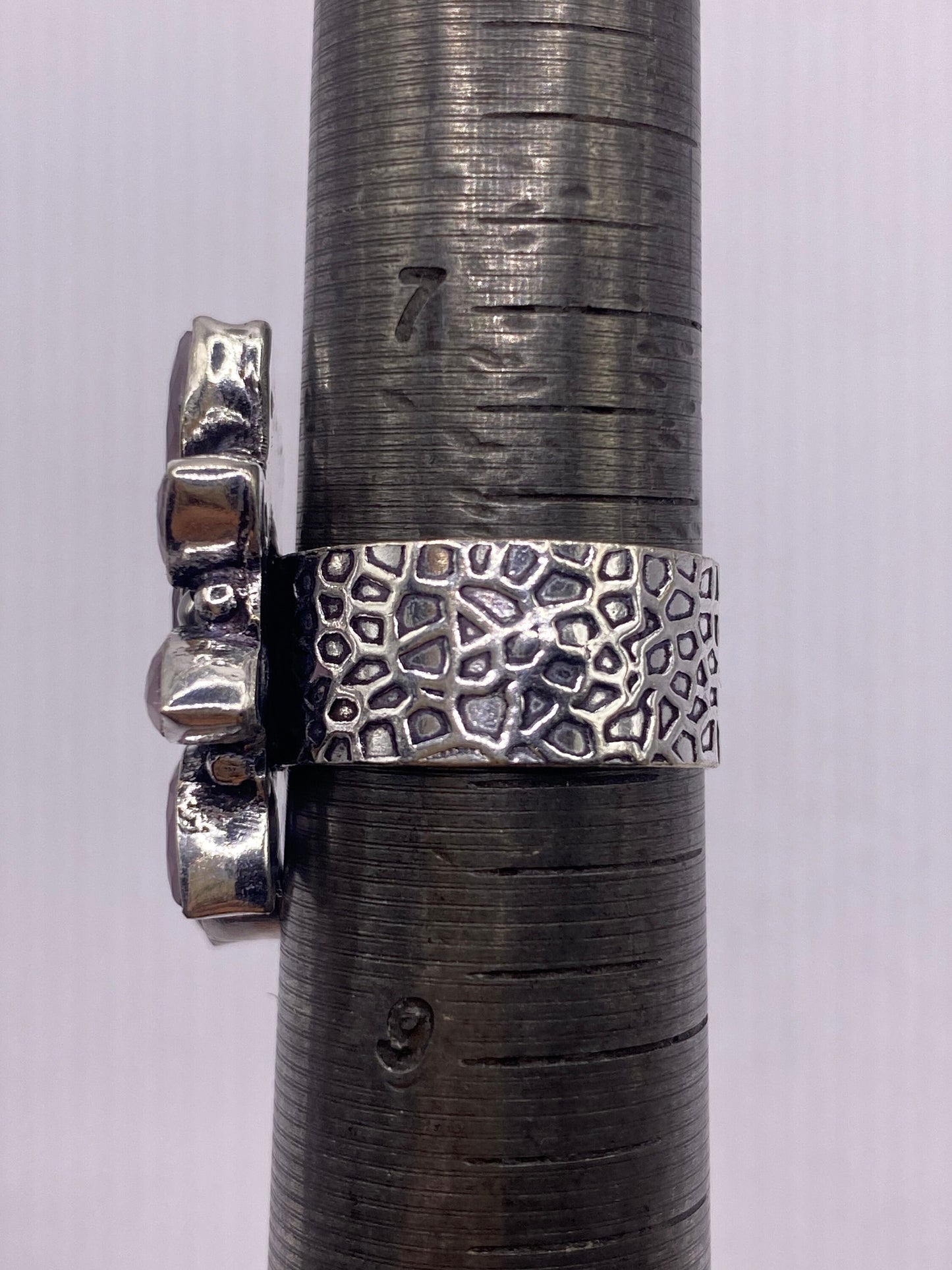 Vintage 1970's Genuine Rose Quartz Silver Statement Ring