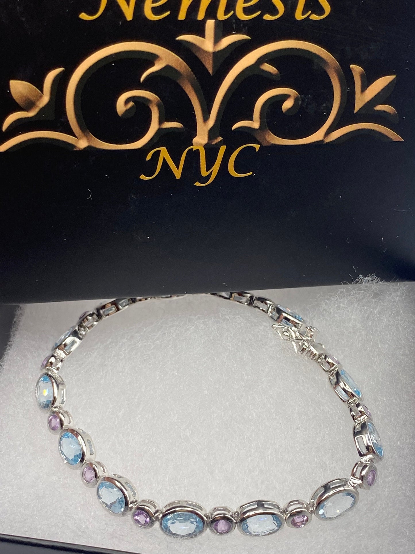 Handmade Genuine Blue Topaz 925 Sterling Silver Tennis Bracelet