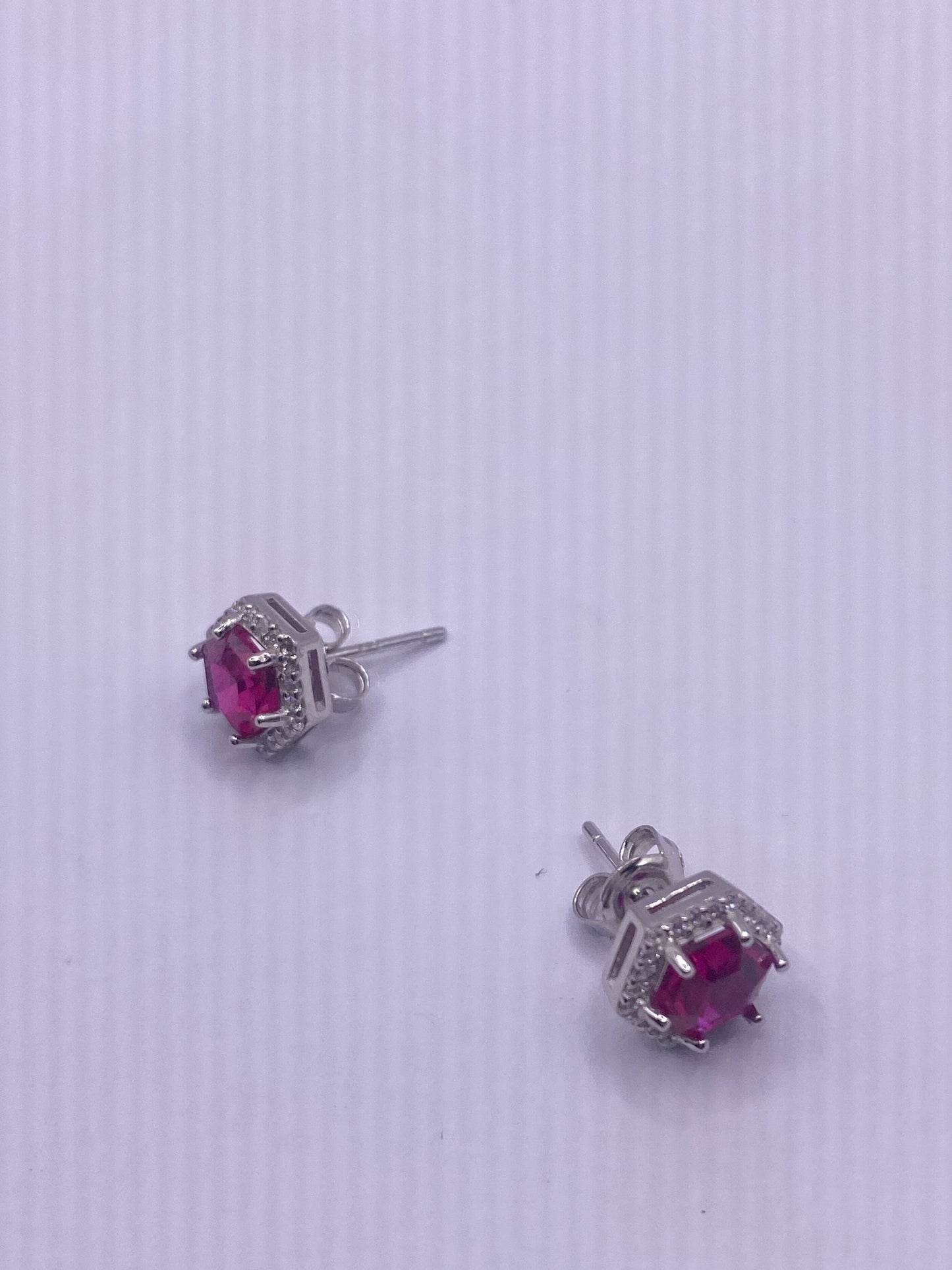 Vintage Cubic Zirconia Earrings 925 Sterling Silver Stud Button