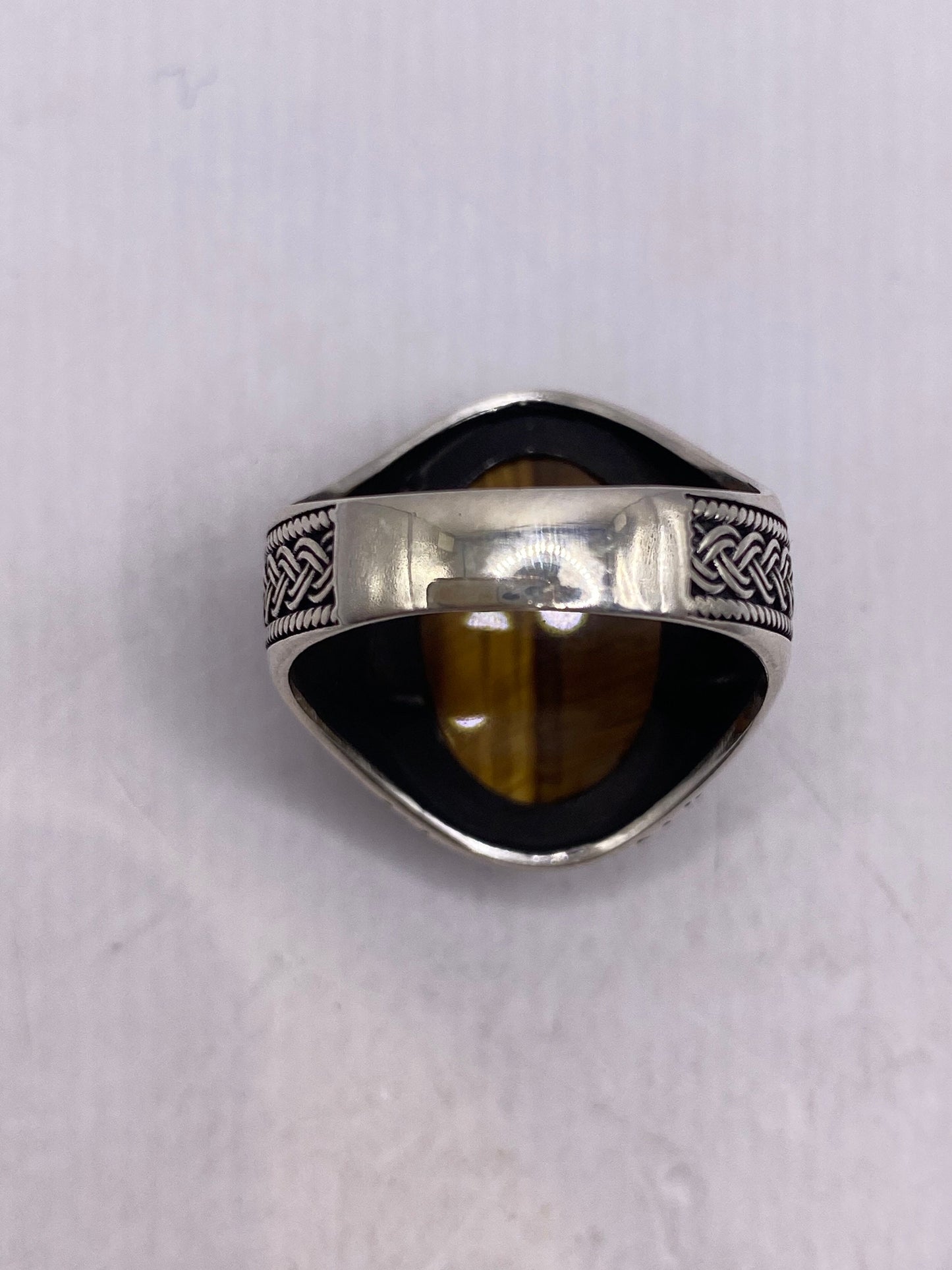 Vintage 1970 Gothic Sterling silver Genuine Tigers Eye Mens Ring