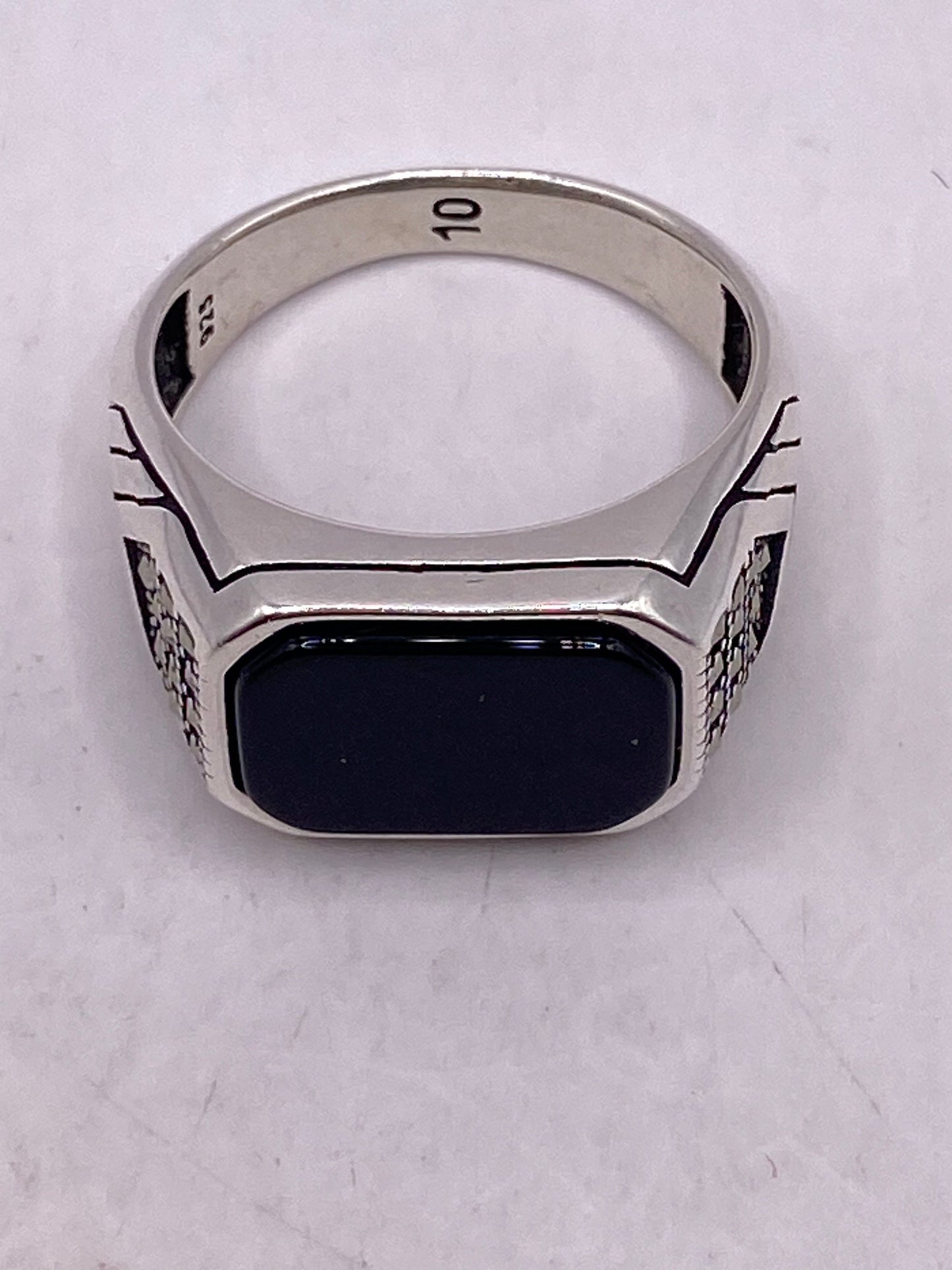 Vintage Onyx Mens Ring 925 Sterling Silver Gothic Genuine Black Onyx