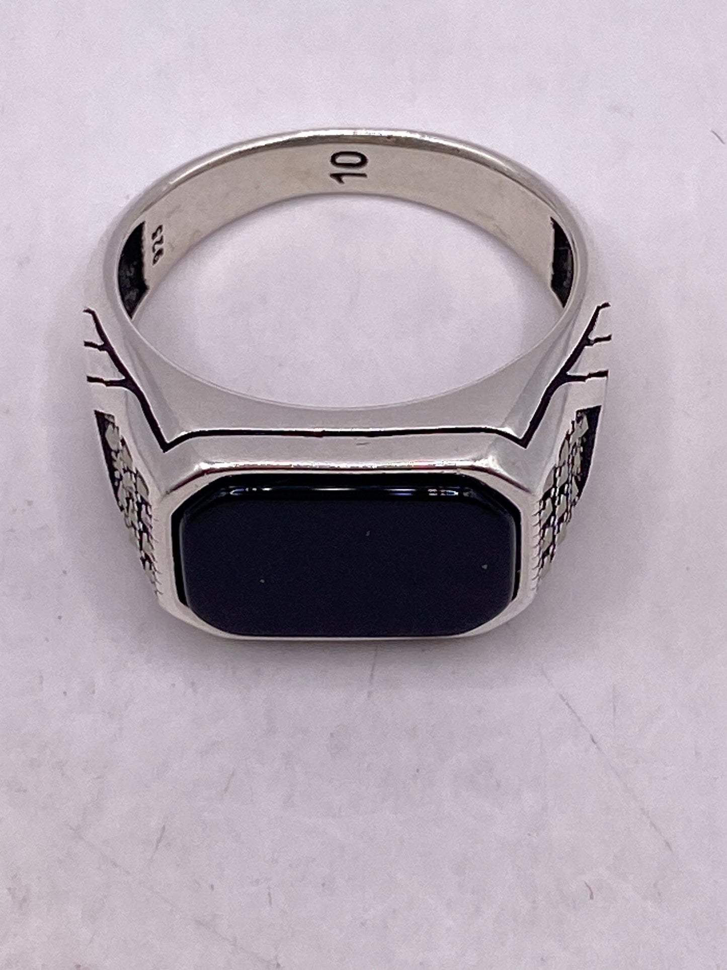 Vintage Onyx Mens Ring 925 Sterling Silver Gothic Genuine Black Onyx