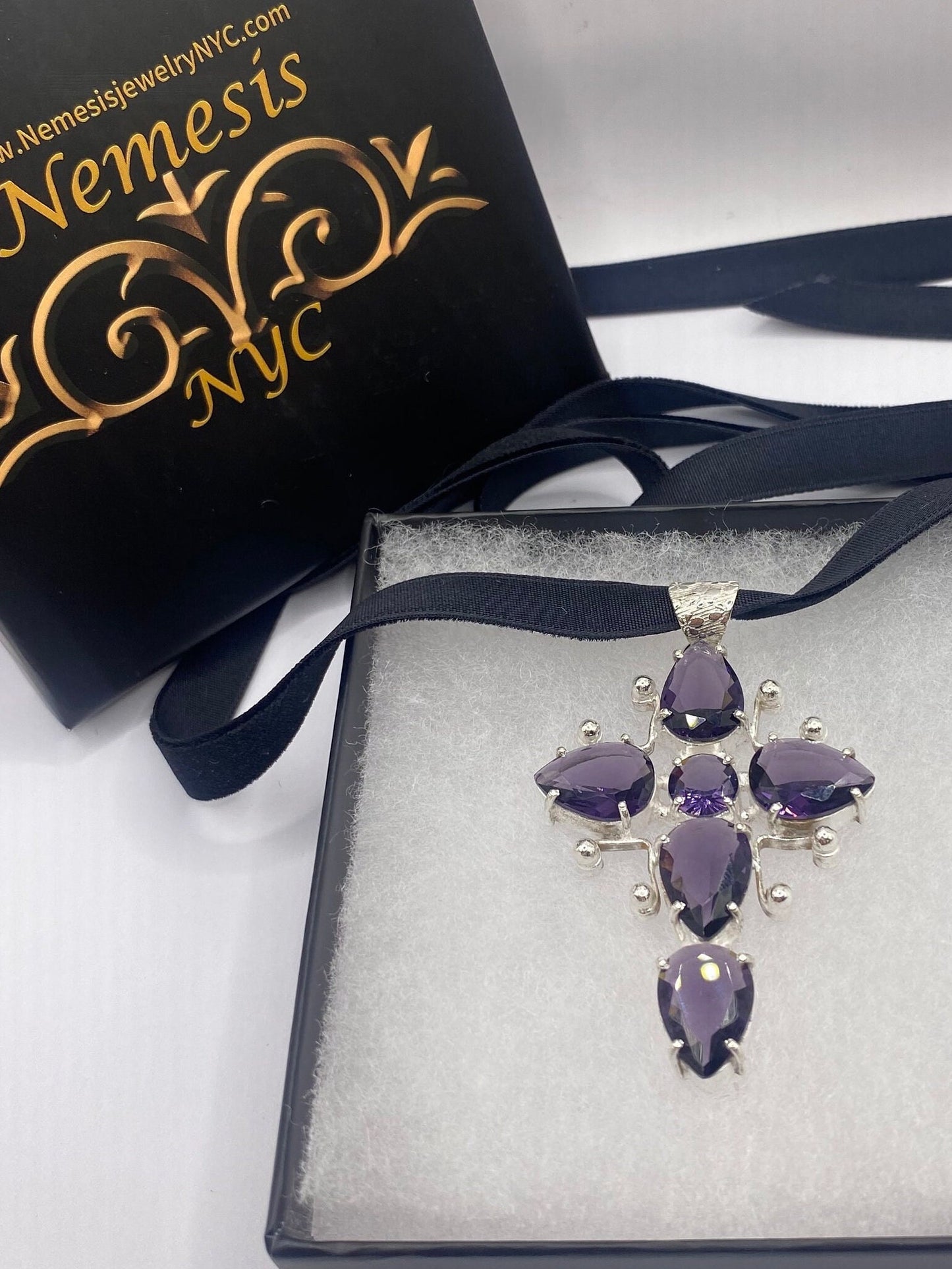Vintage Purple Amethyst Glass Cross Choker Necklace