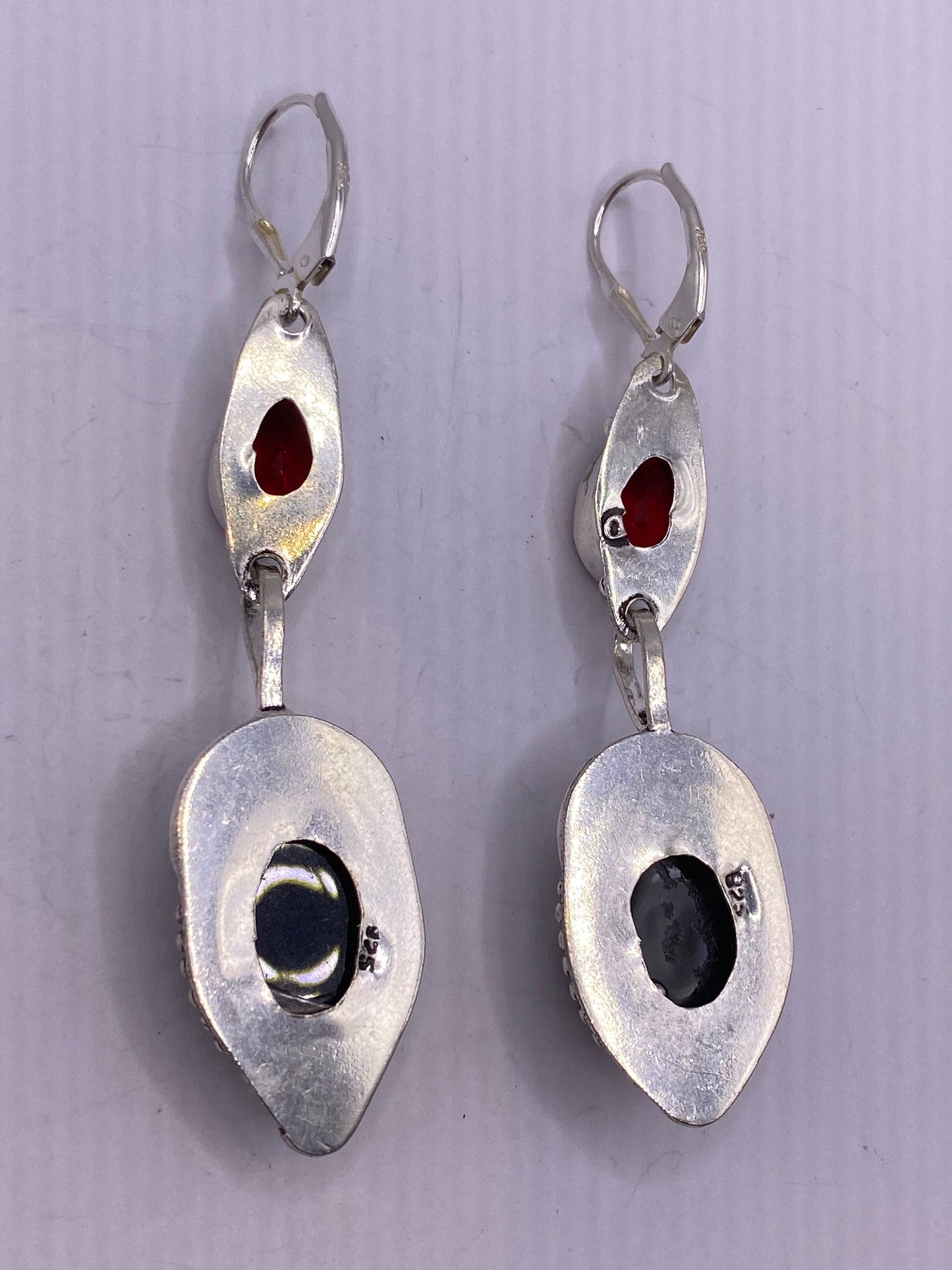 Vintage Black Earring Onyx 925 Sterling Silver Deco Dangle Chandelier