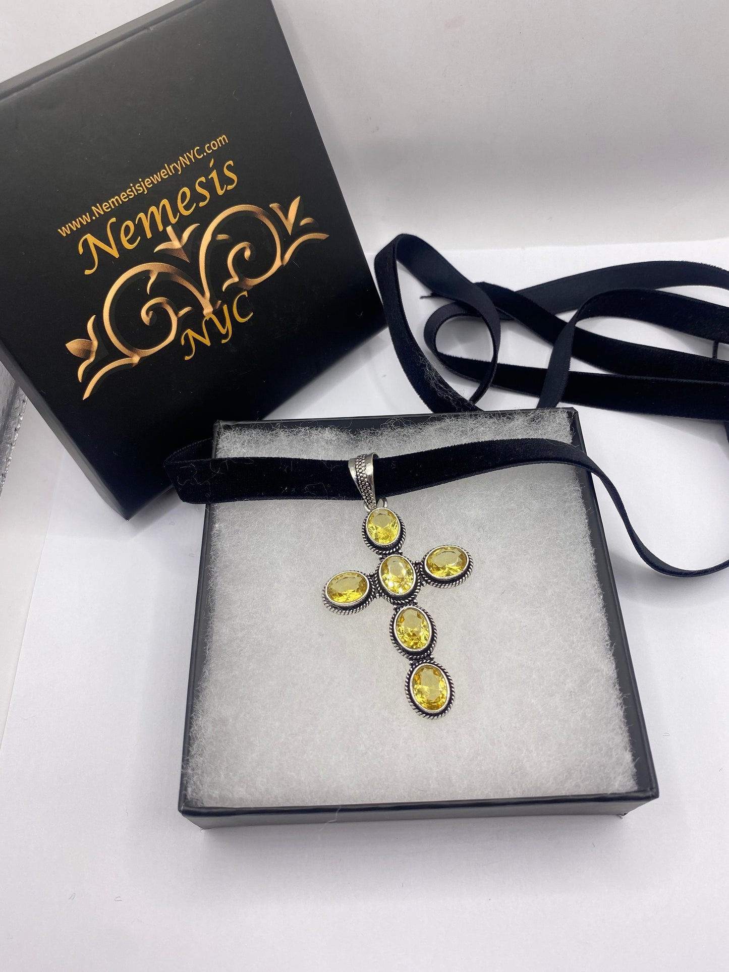 Vintage Golden Yellow Citrine Cross Choker Necklace