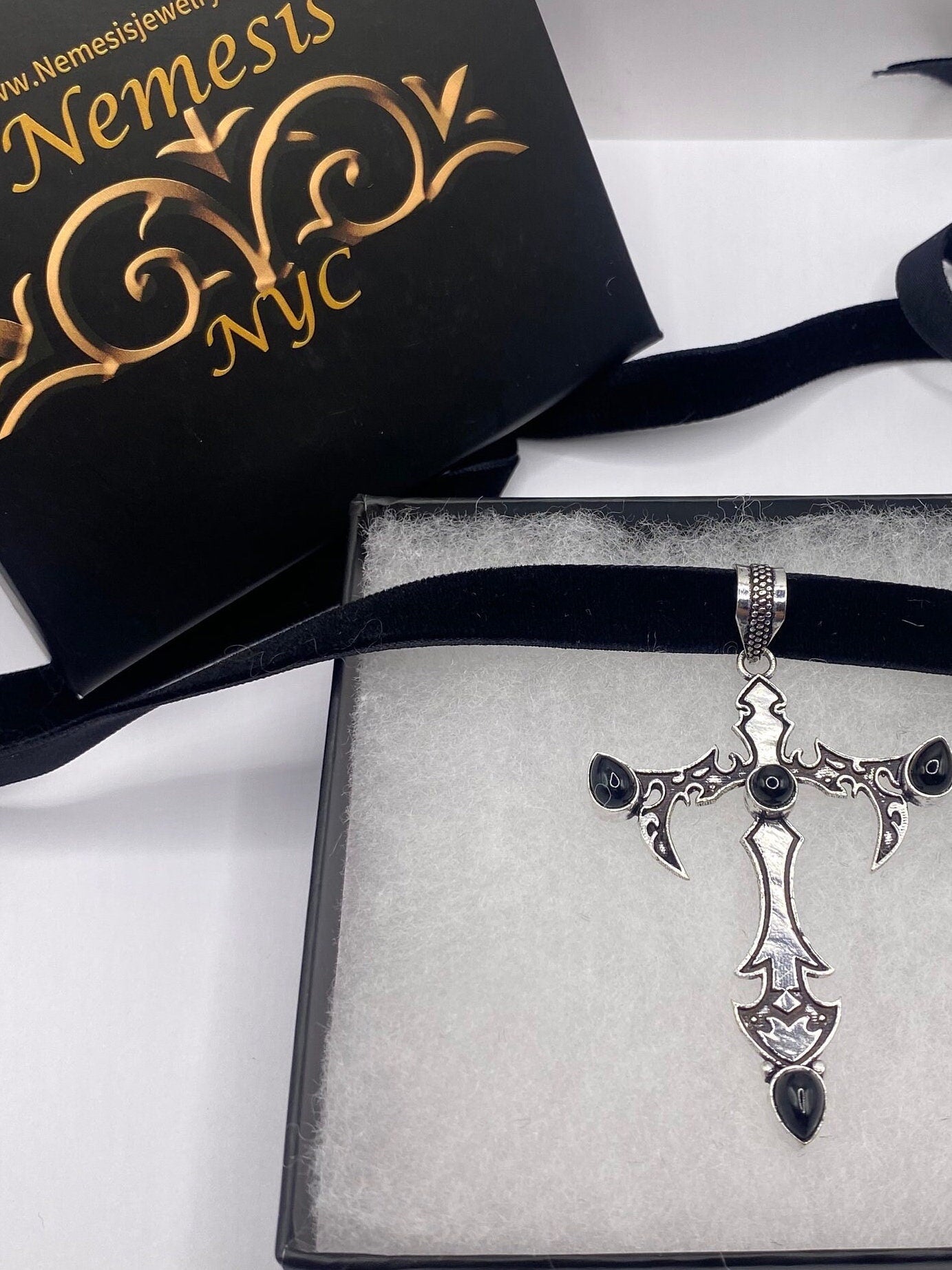 Vintage Black Onyx Cross Choker Necklace