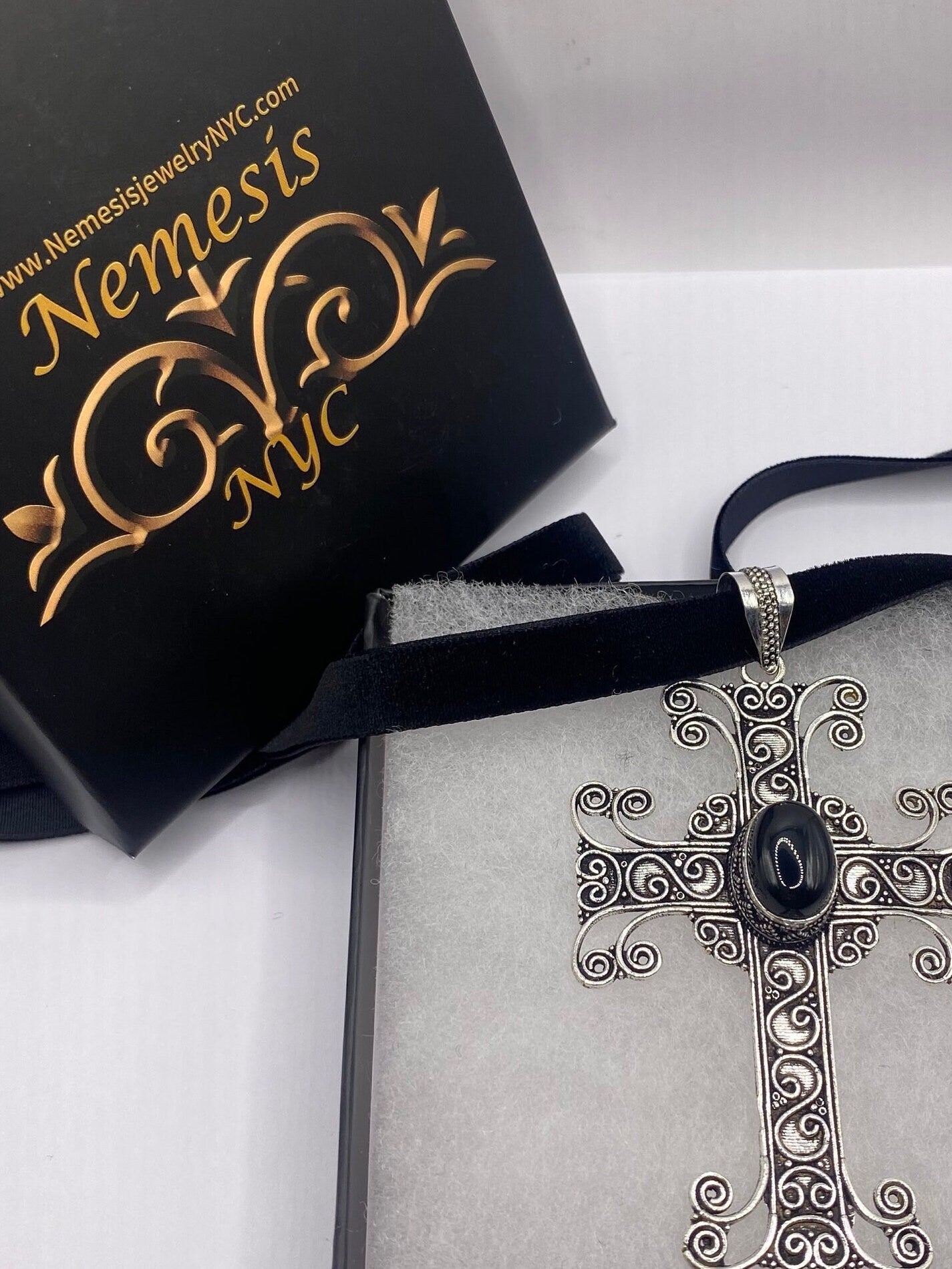 Vintage Black Onyx Cross Choker Necklace