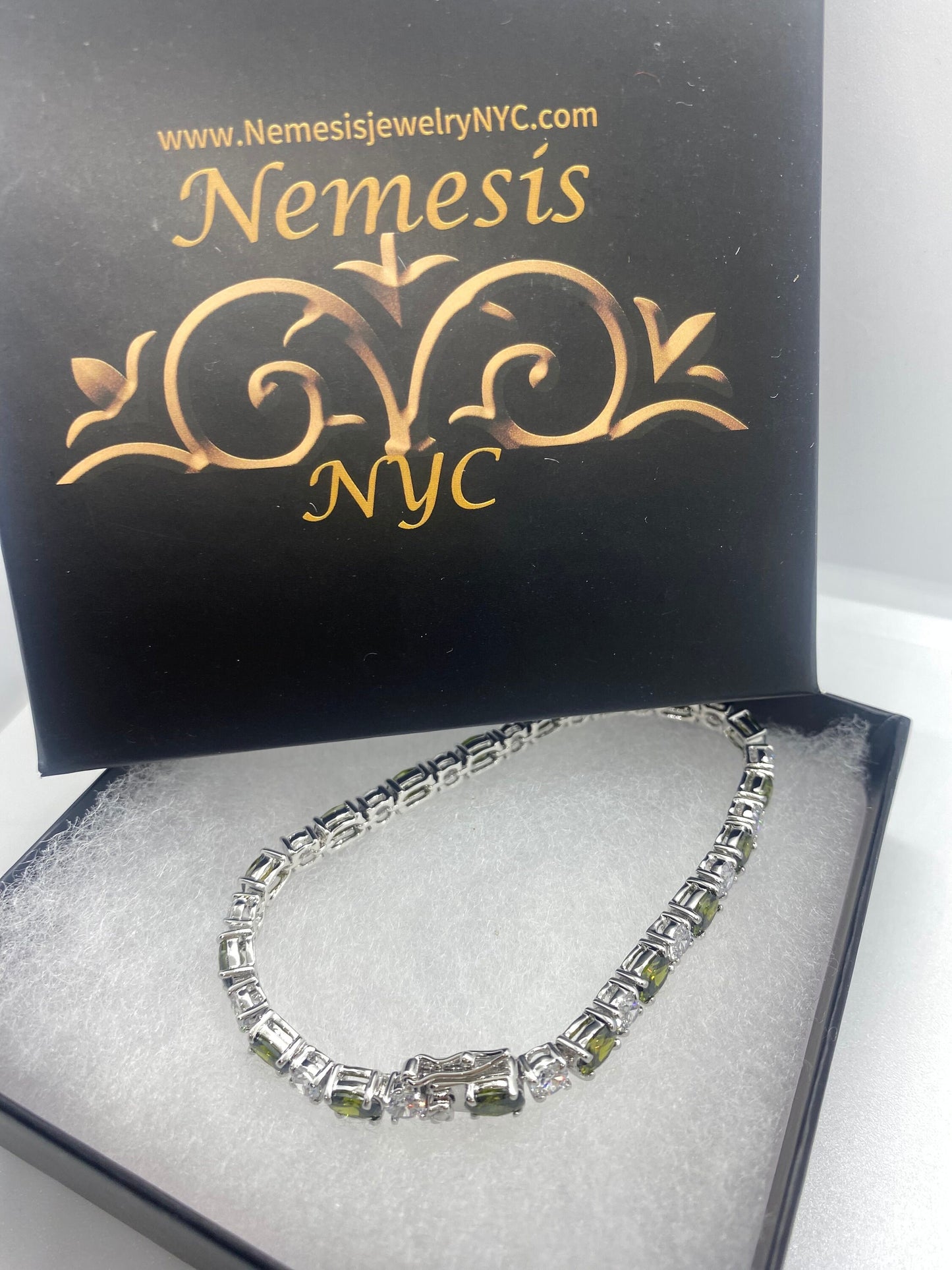 Vintage Silver Bracelet | Victorian Style Sterling Silver Filigree Green Tourmaline Bracelet