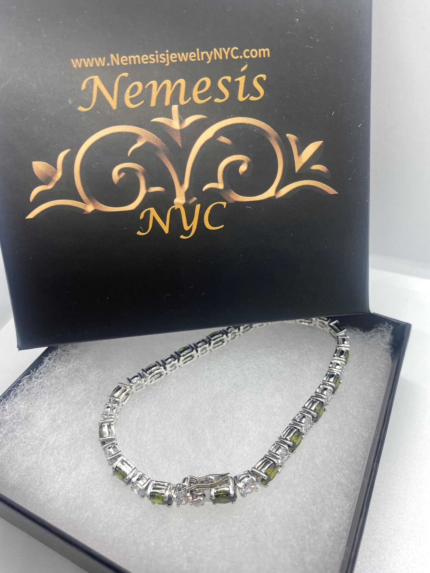 Vintage Sterling Silver Filigree Bracelet | Green Tourmaline & Cubic Zirconia
