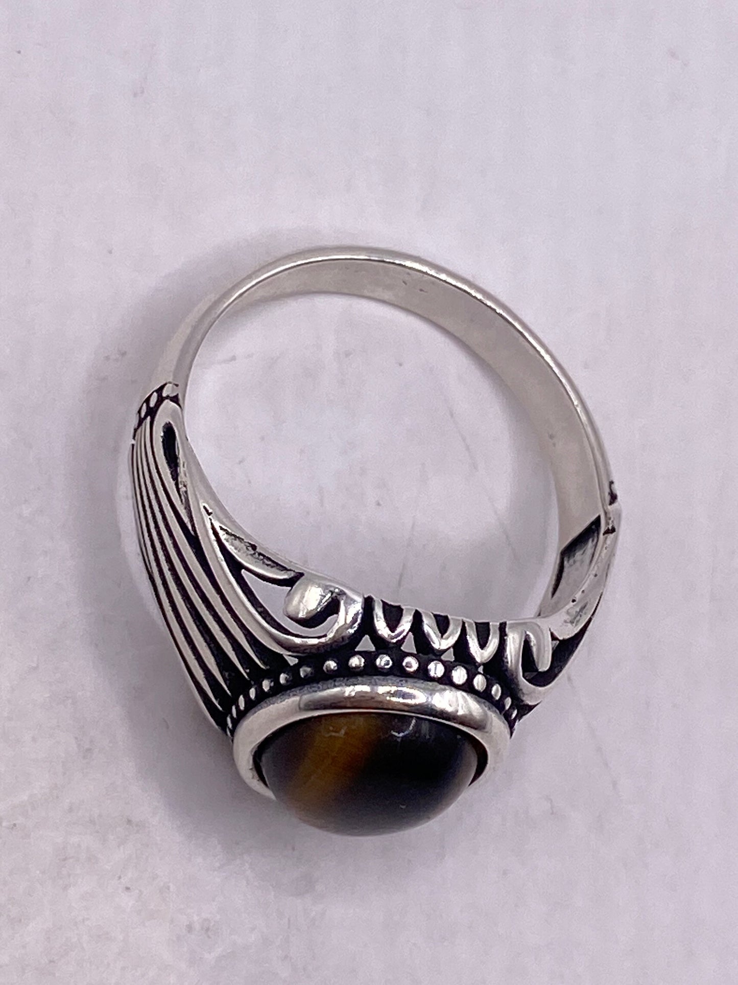 Vintage 1970 Gothic Sterling silver Genuine Tigers Eye Mens Ring