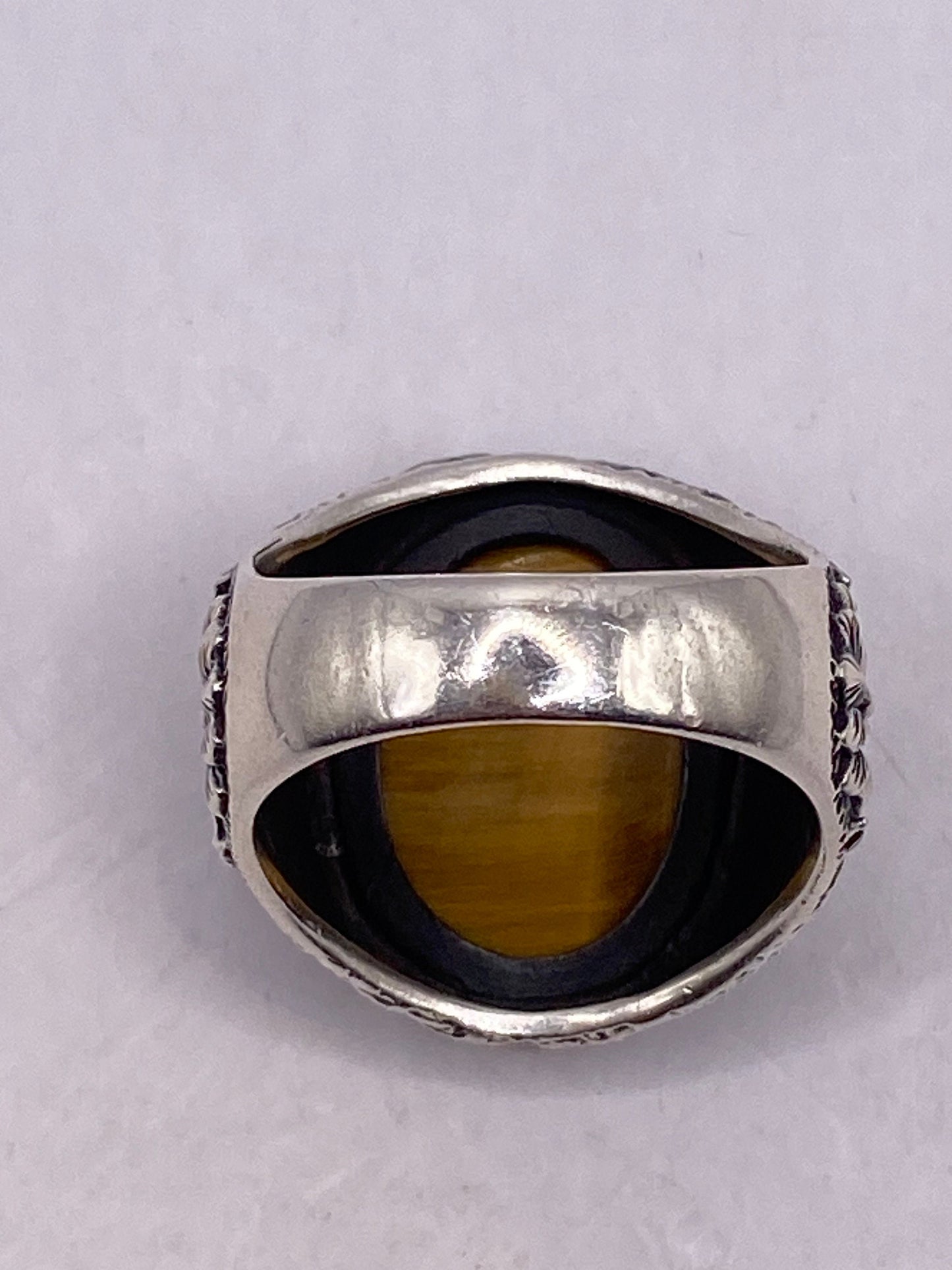 Vintage 1970 Gothic Sterling silver Genuine Tigers Eye Mens Ring
