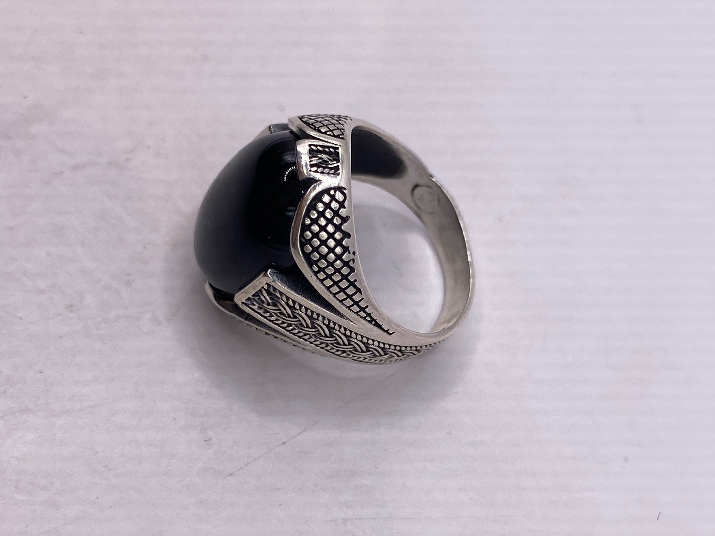 Vintage Onyx Mens Ring 925 Sterling Silver Gothic Genuine Black Onyx