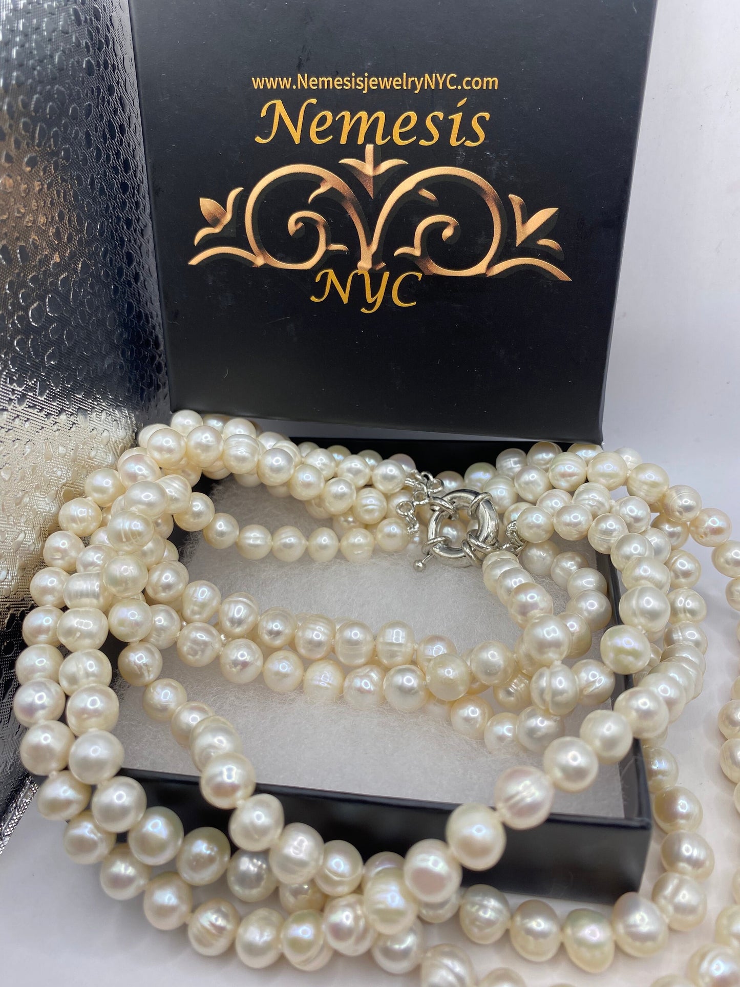 Vintage Hand Knotted White Pearl 3 Strand Necklace