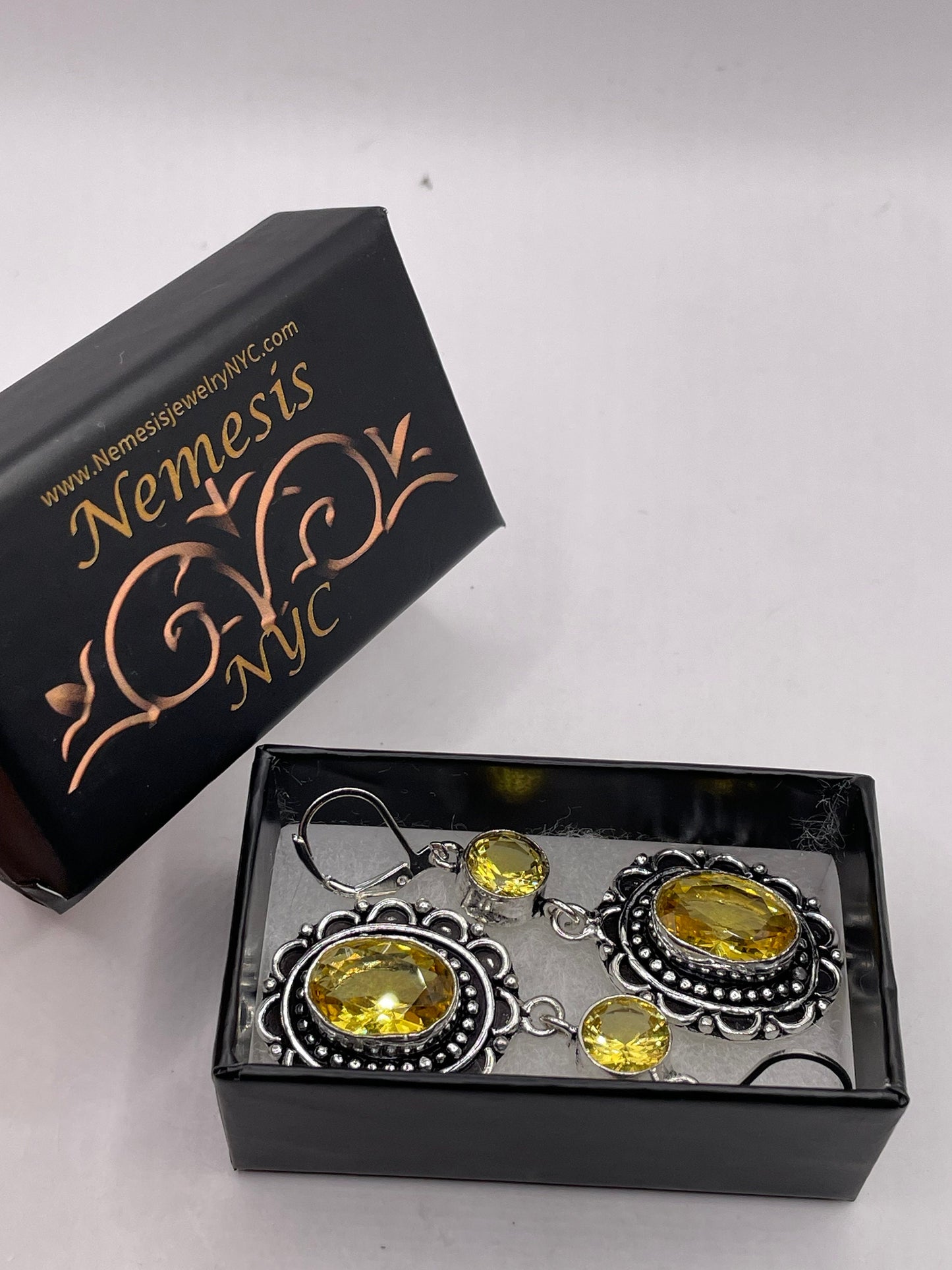 Antique Vintage Glass Citrine Silver Dangle Earrings