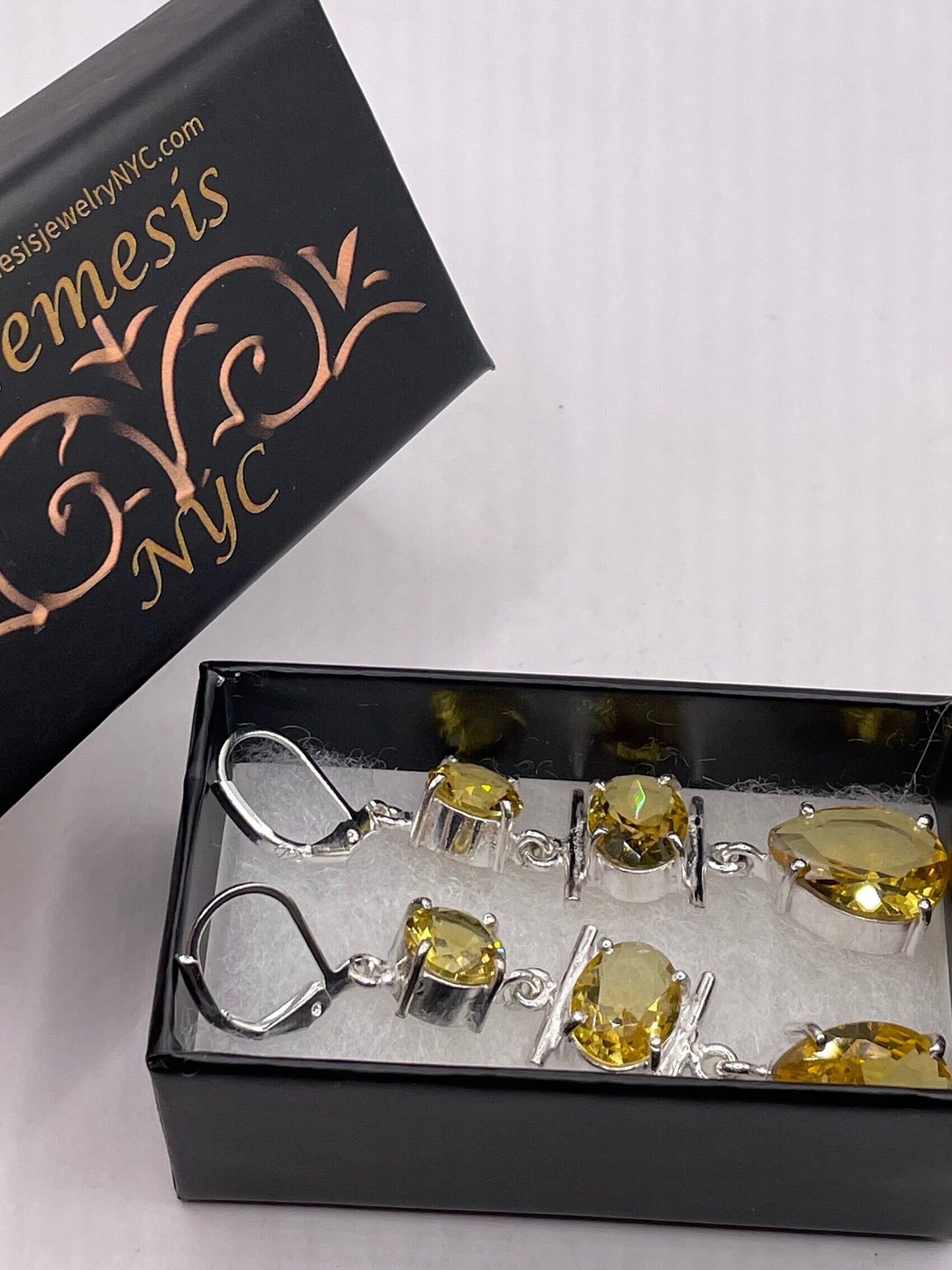 Antique Vintage Glass Citrine Silver Dangle Earrings