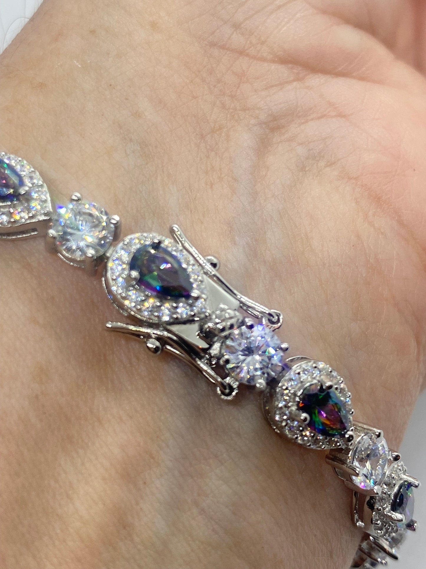 Vintage Mystic Topaz Sterling Silver Tennis Bracelet | Rhodium Plated