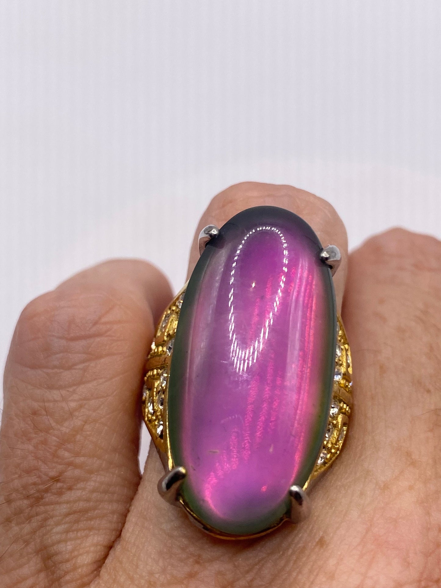 Vintage Aqua Blue Pink Opal Art Glass Cocktail Ring