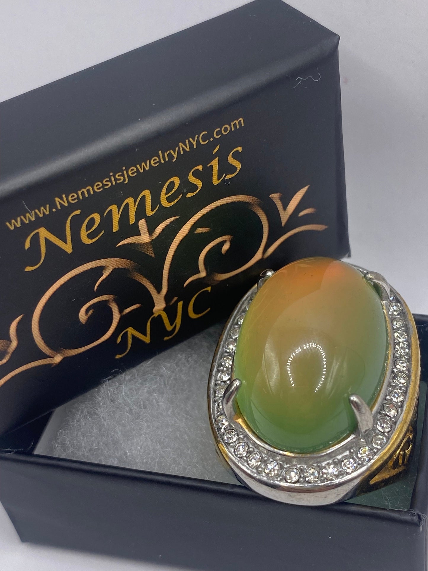 Vintage Aqua Green Pink Opal Art Glass Cocktail Ring