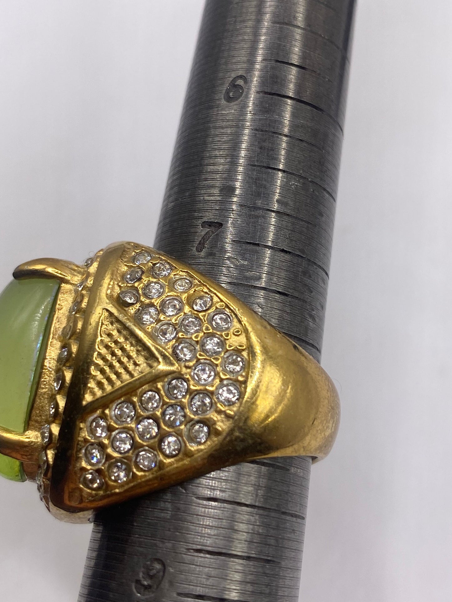 Vintage Aqua Green Pink Opal Art Glass Cocktail Ring