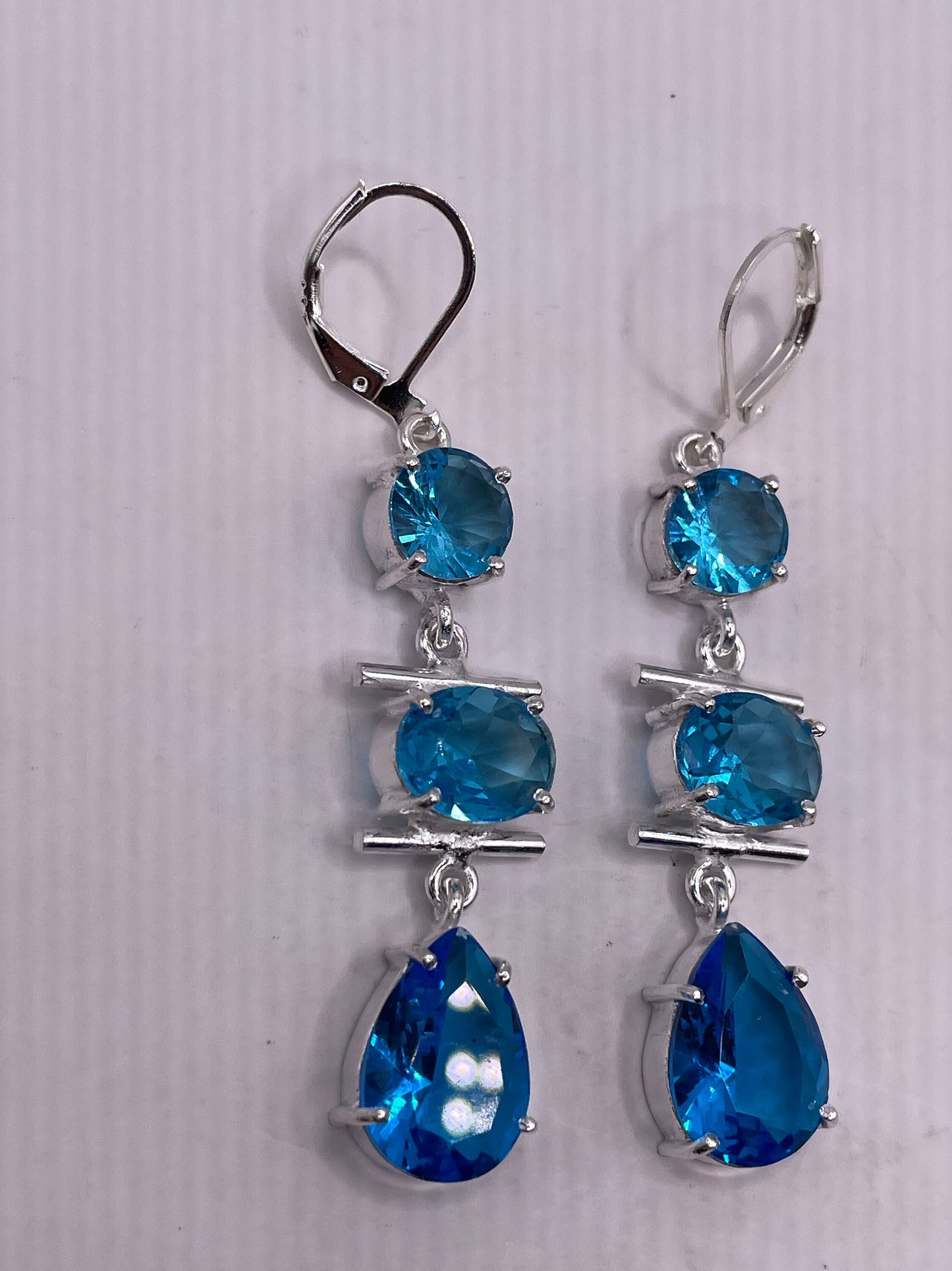 Antique Vintage Blue Glass Silver Dangle Earrings