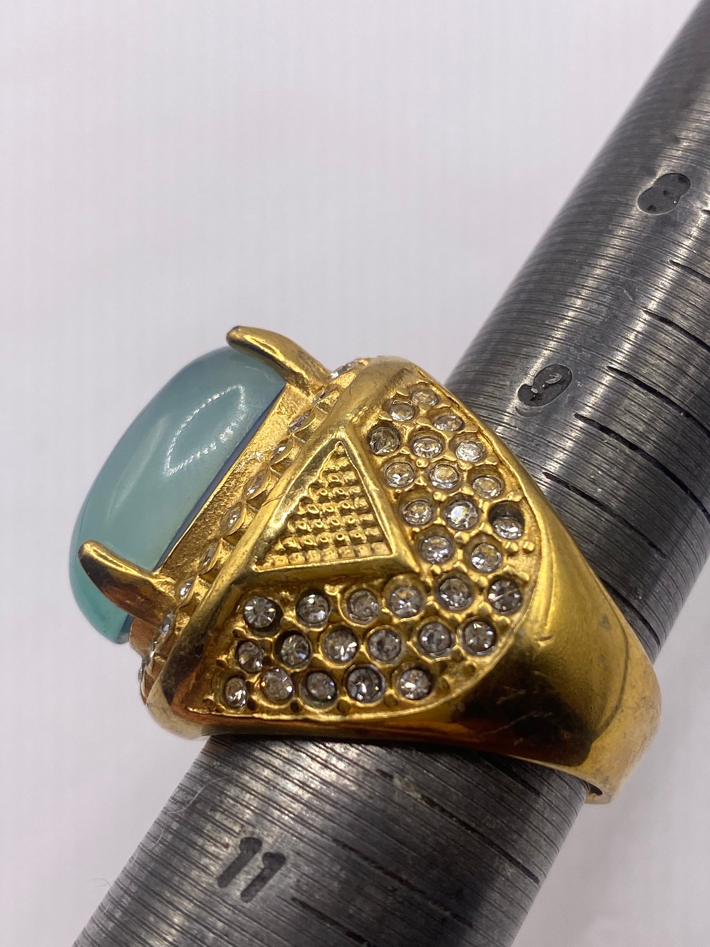 Vintage Aqua Green Art Glass Cocktail Ring