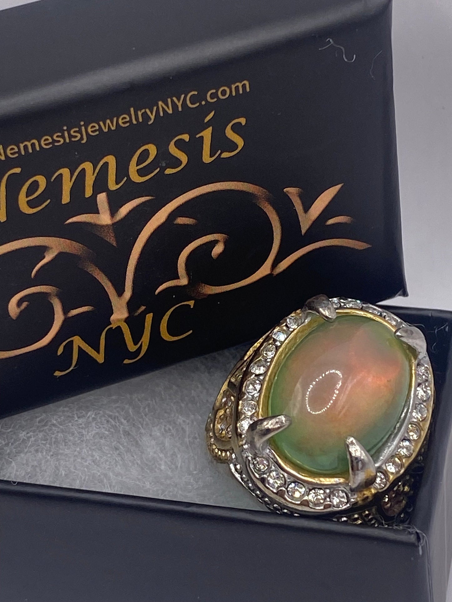 Vintage Aqua Green Pink Opal Art Glass Cocktail Ring