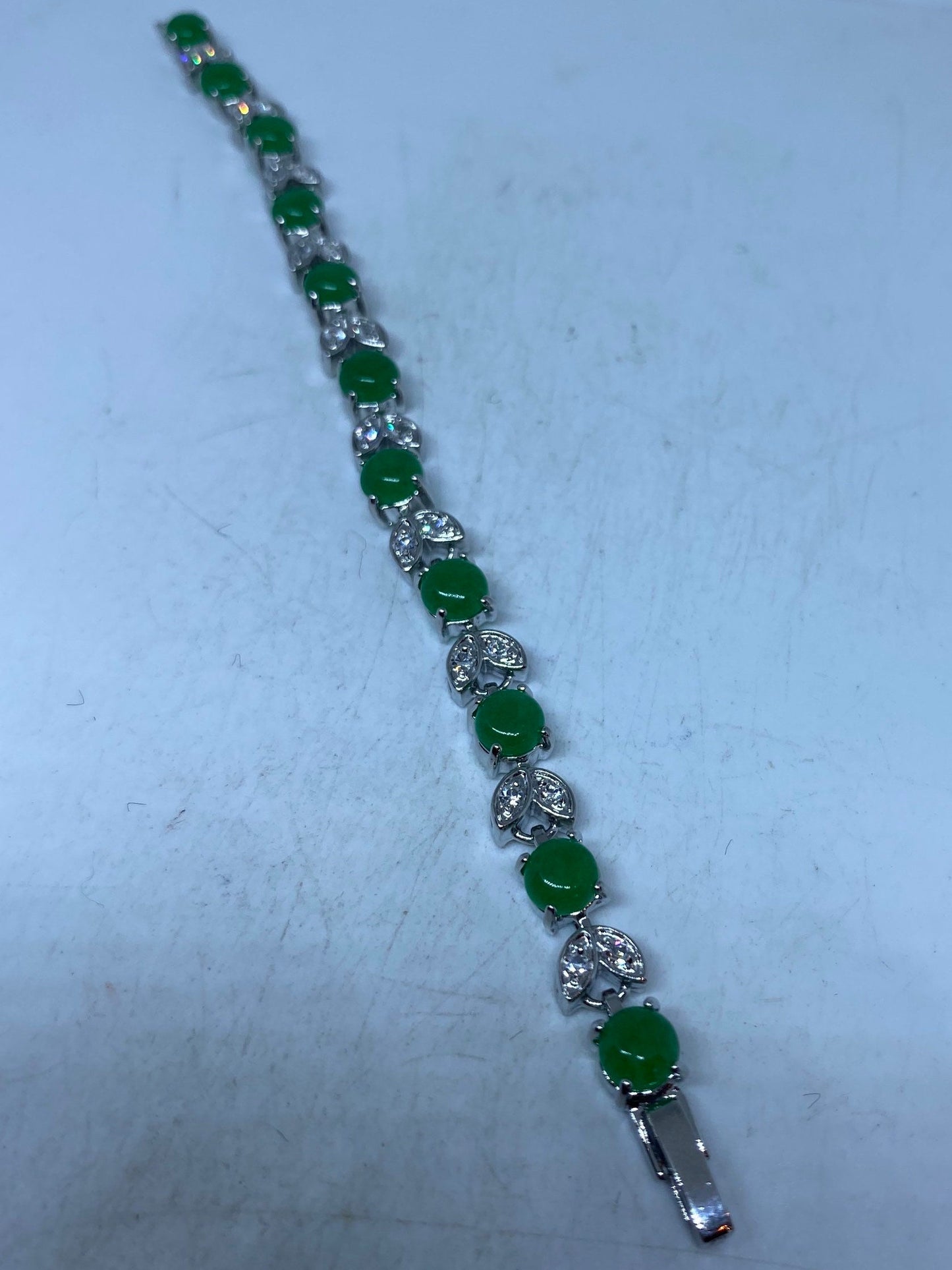 Vintage Green Jade Bracelet Silver White Bronze