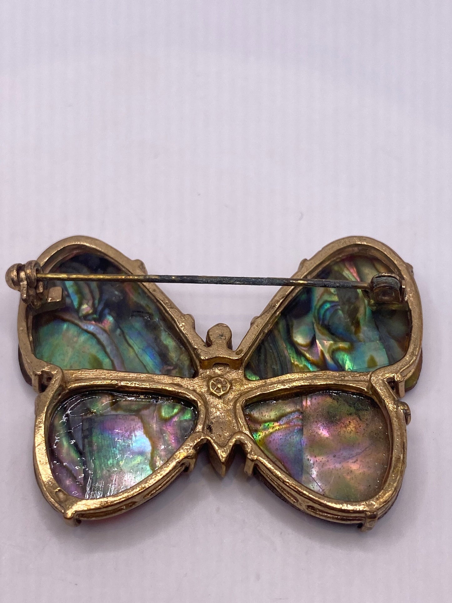 Vintage Abalone Crystal Red Finished Butterfly Broach