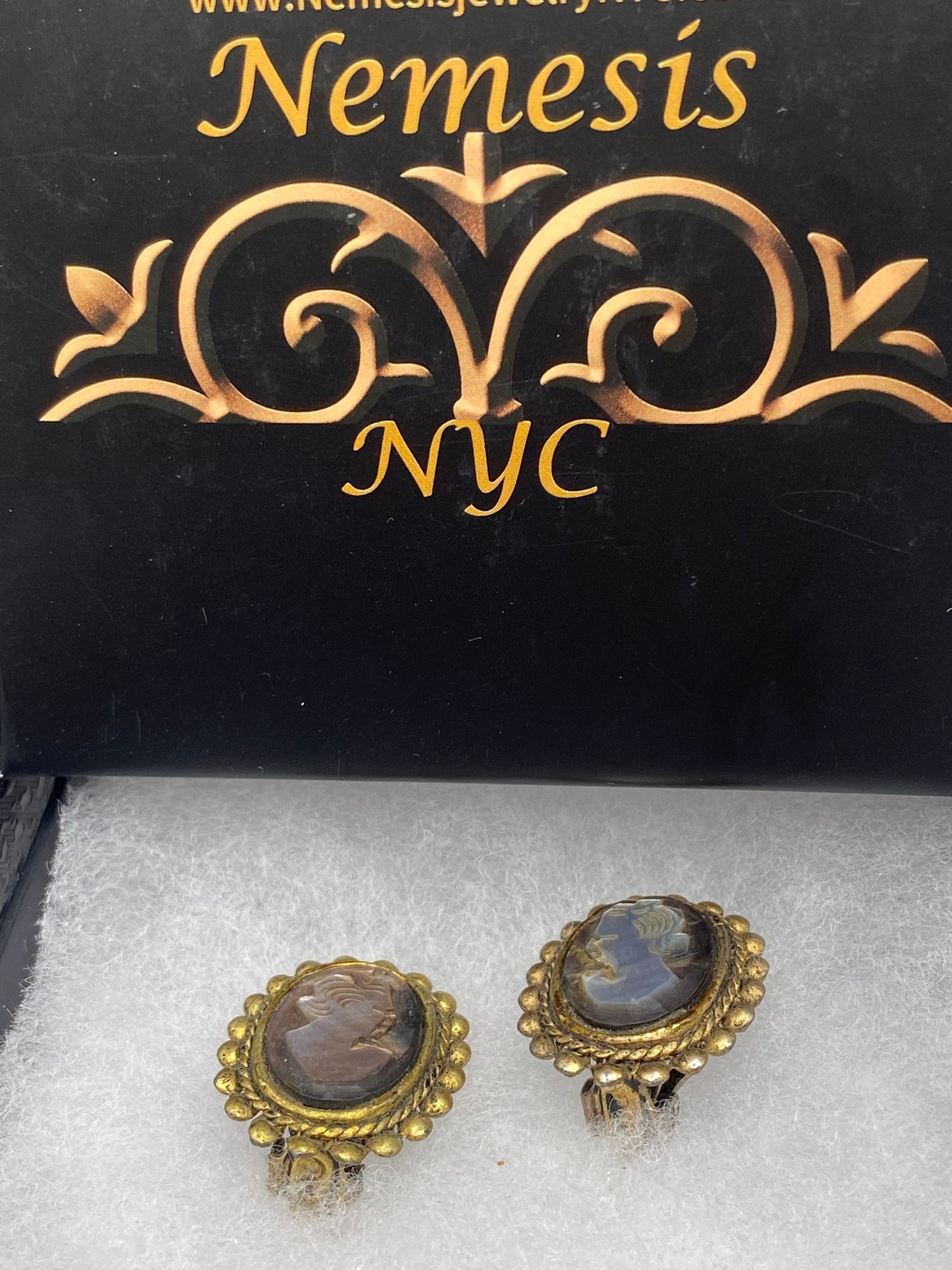 Vintage Abalone Cameo Clip on Earrings