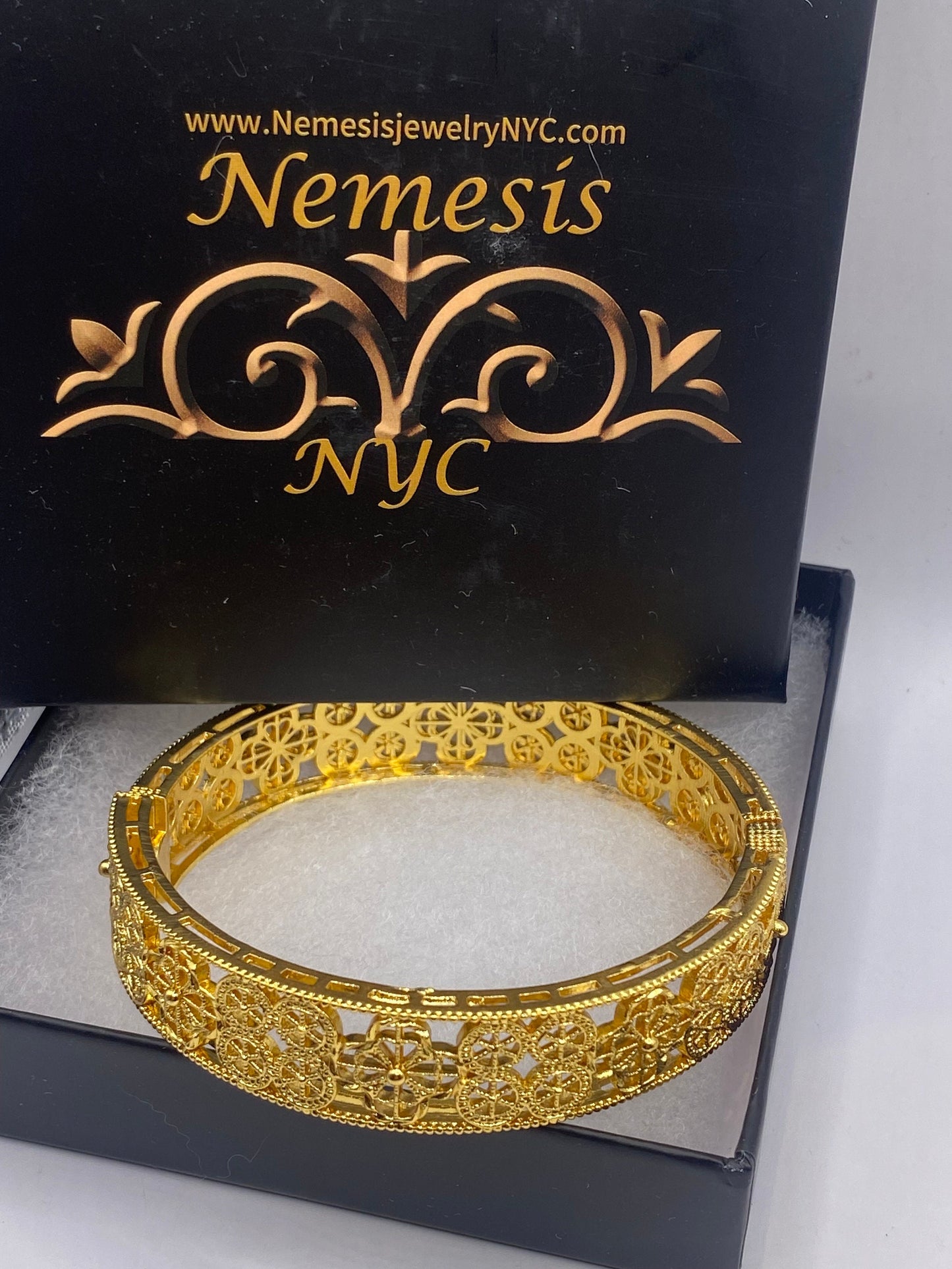 Vintage Bangle Bracelet Golden Bronze filigree