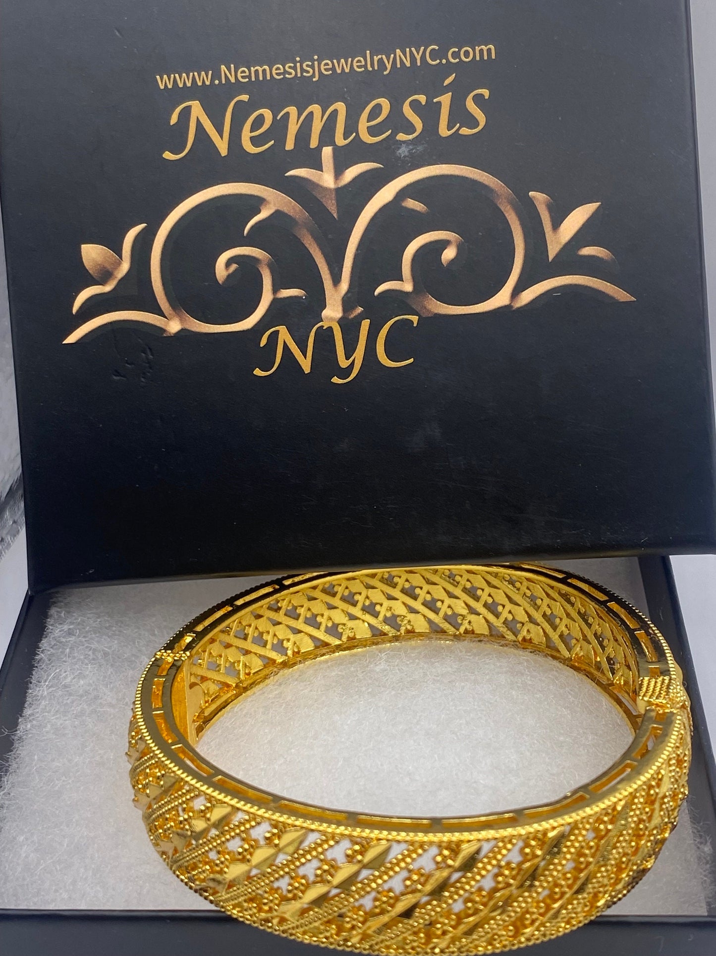 Vintage Bangle Bracelet Golden Bronze filigree