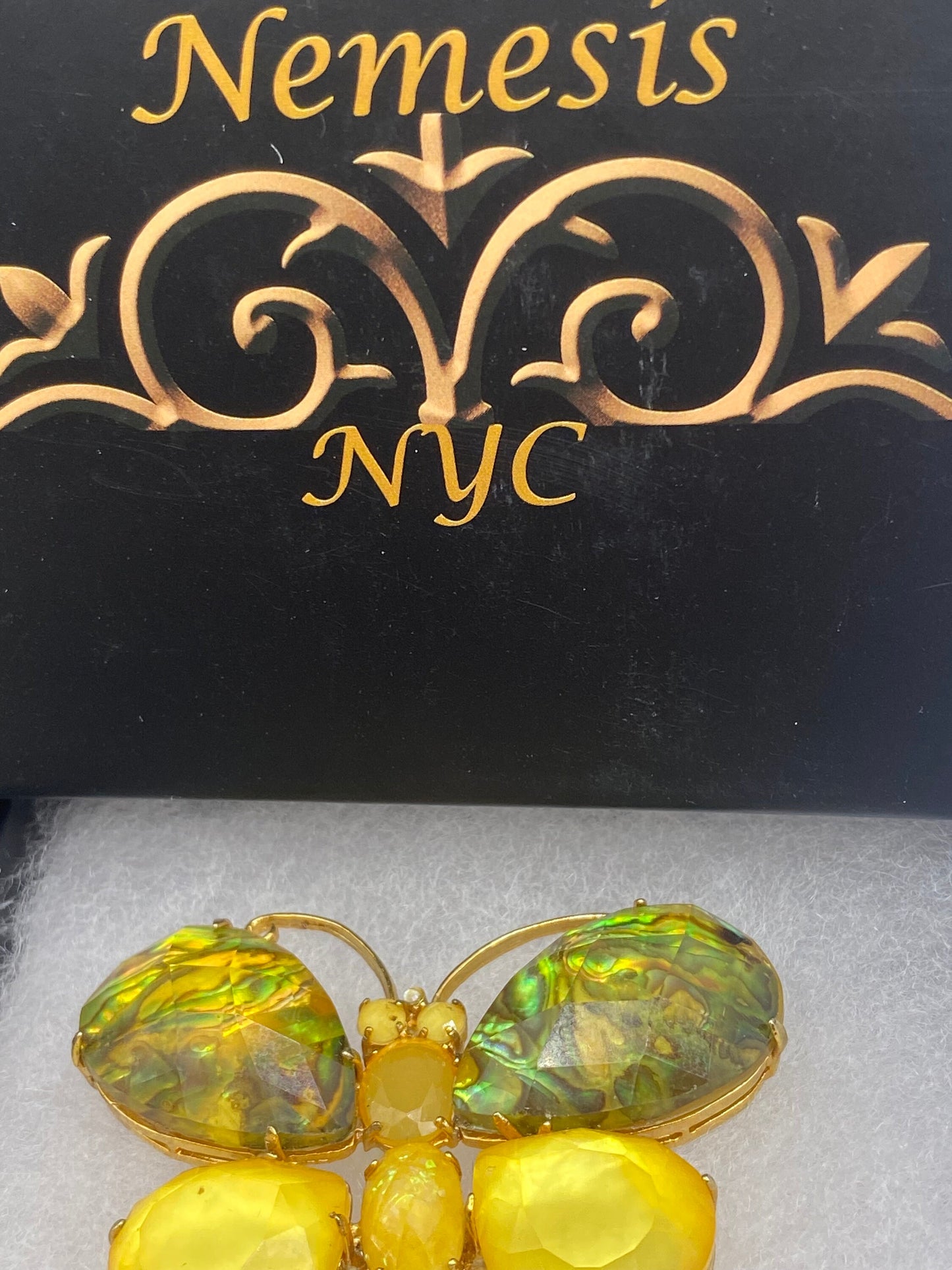 Vintage Abalone Crystal Gold Finished Butterfly Broach